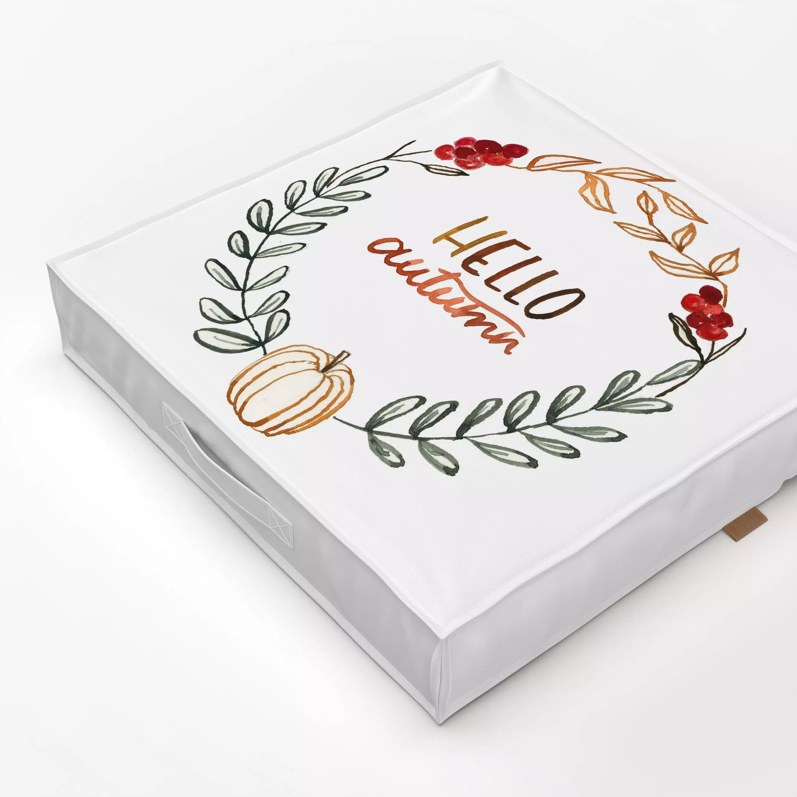 Bodenkissen Cosy Autumn Wreath white - Blumen & Florales, Herbst - von „Lena Yokota"; Herbst, kranz, Lettering, lenayokota, ...