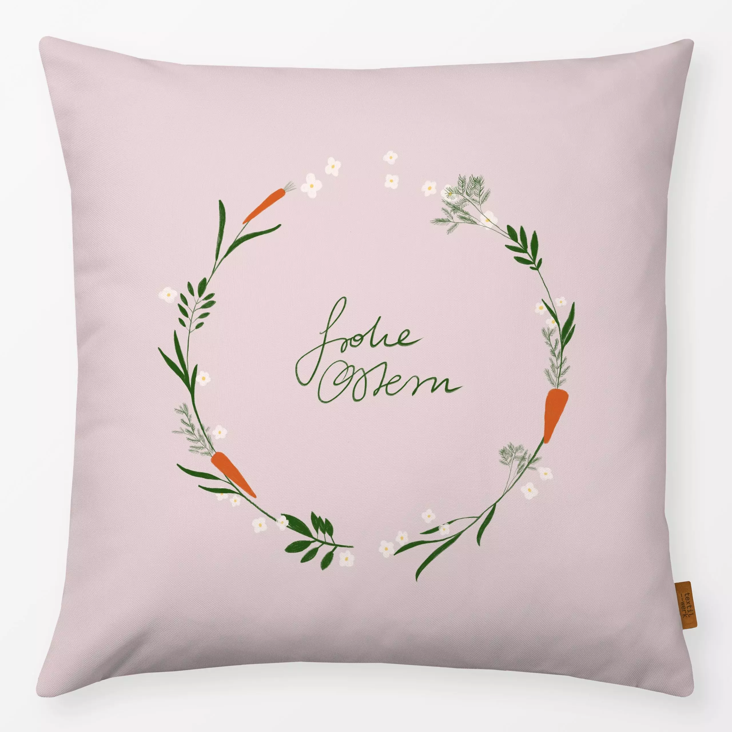 Kissen Karottenkranz Rosa - Frühling - von „Sophie Augustin Illustration"; Blumen, Ostern, typografie, FrohesNeues, Blumenkr...
