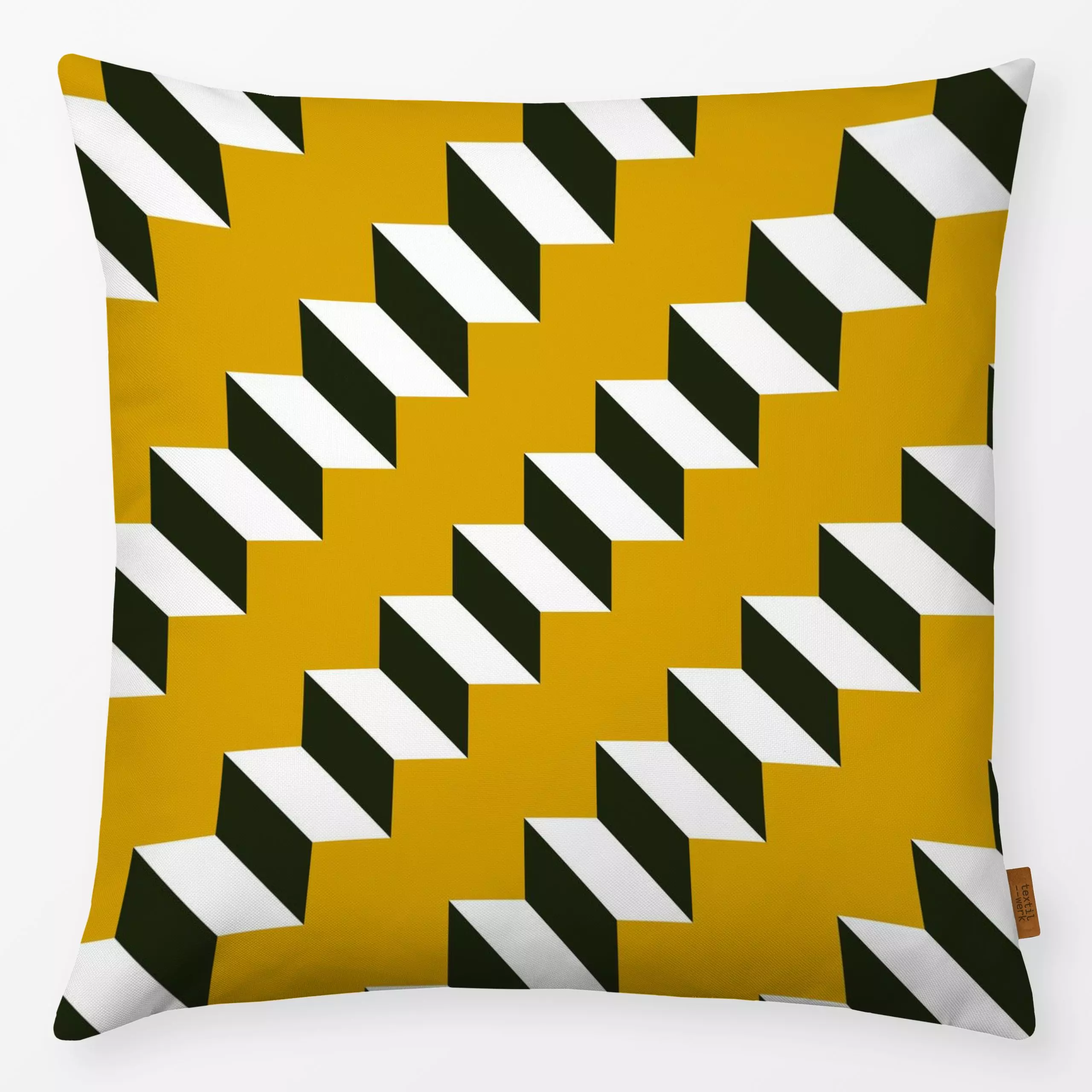 Kissen Stair Pattern Yellow - Symbole & Muster - von „BOUDOIR BOBO"; schwarz, Abstrakt, Geometrisch, gelb, Weiss, abstract, ...