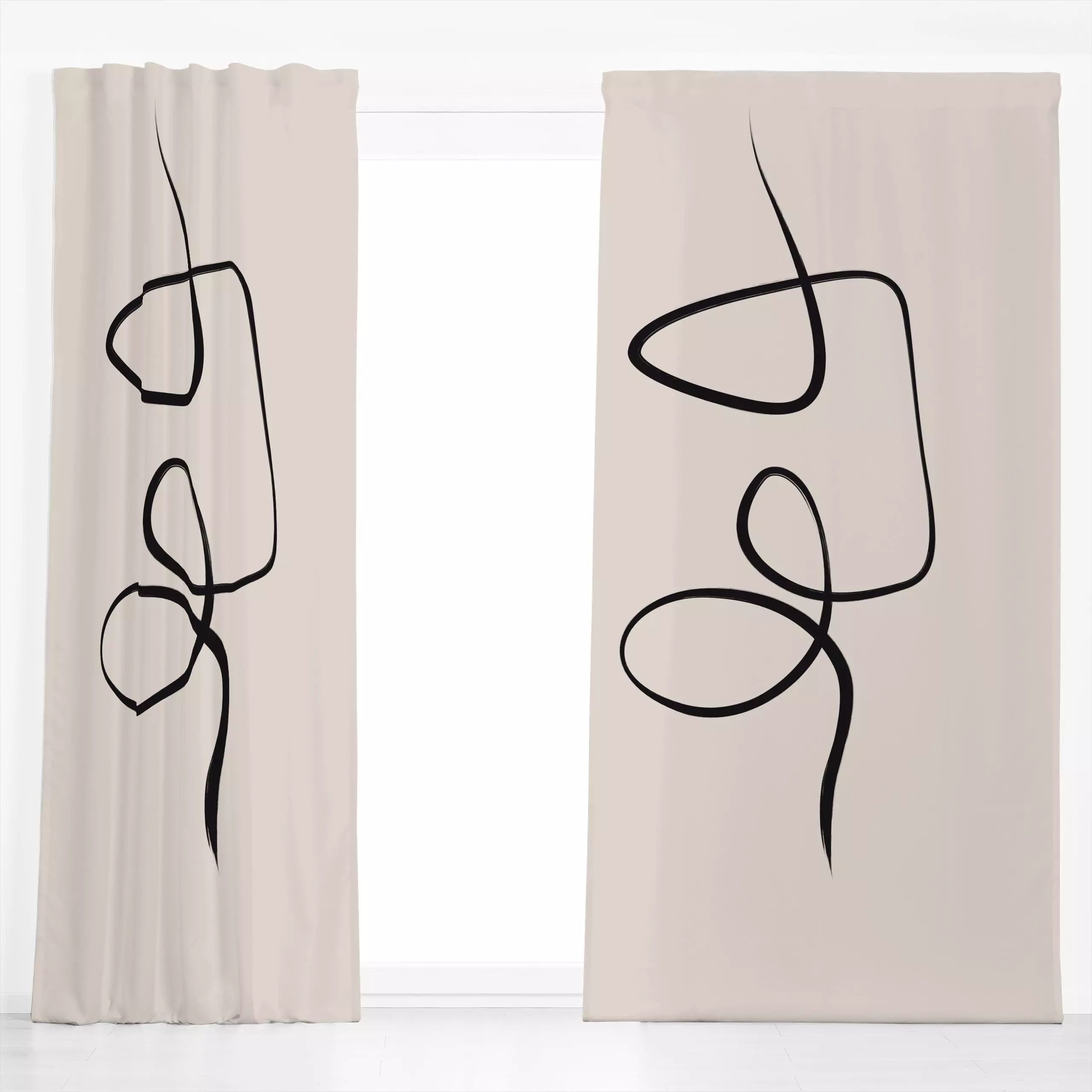 Dekovorhang Ink Strokes 3 Beige And Black - Symbole & Muster - von „Nouveau Prints"; minimal, Scandinavian, Tinte, brushstro...