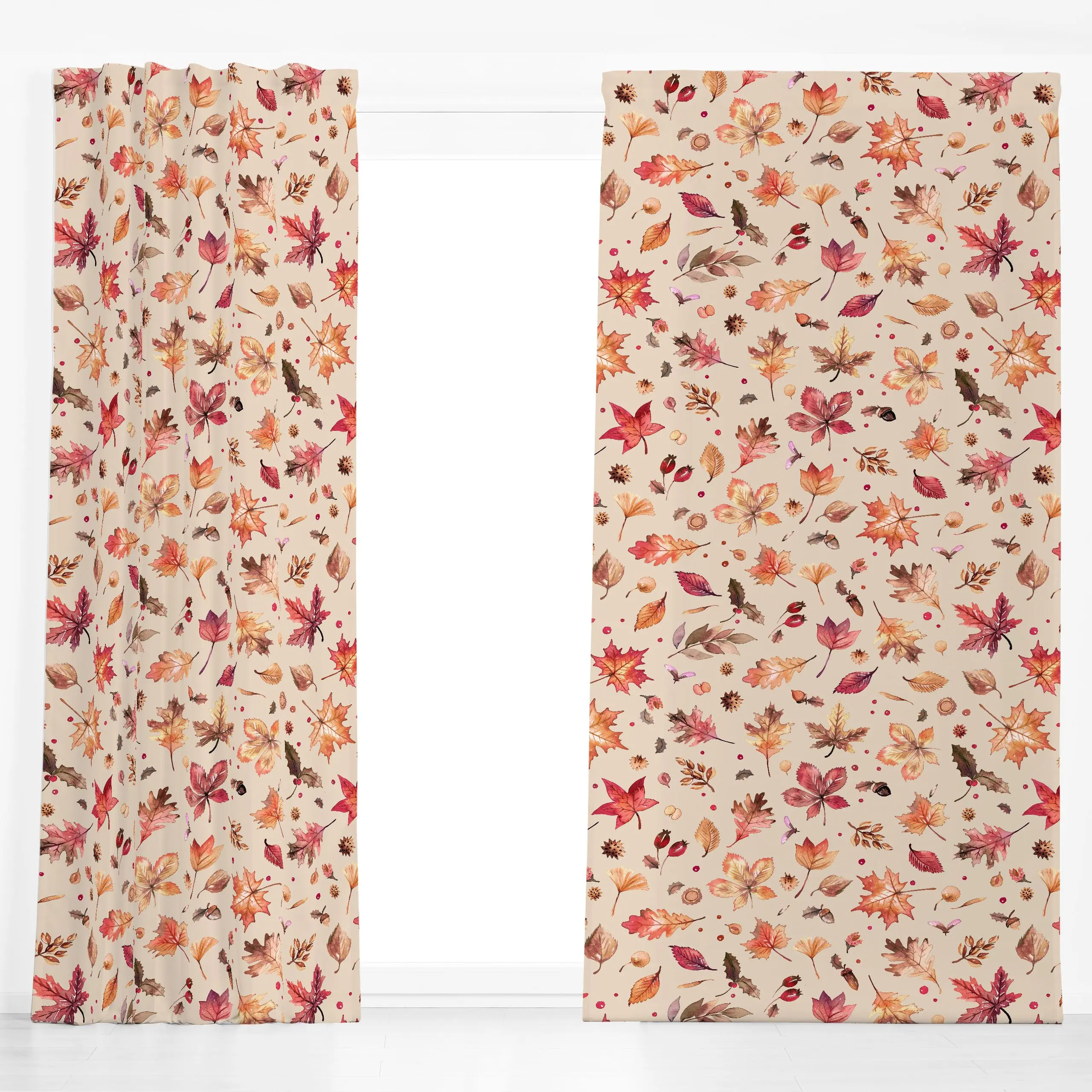 Dekovorhang Herbst Blätter Leaf Beige Rot - Herbst, Pflanzen & Botanik - von „Ninola Design "; Blätter, Laub, Cozy, Herbst, ...