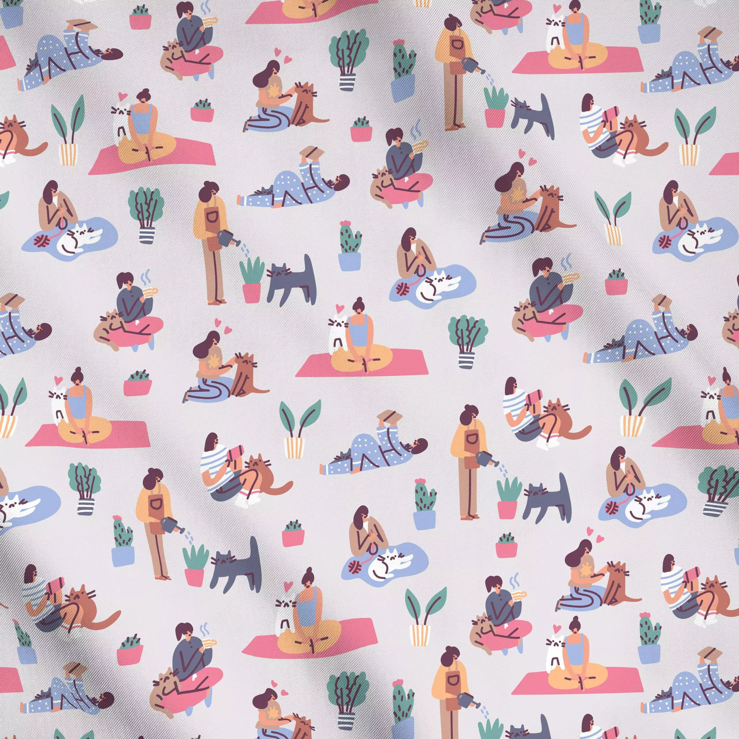 Meterware Sunday with Cats - Tiere - von „Sara Maese"; Pflanzen, Tiere, Katzen, Haustiere, achtsamkeit, sunday, friendship, ...