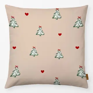 Kissen Weihnachtsbaum Herzen Beige