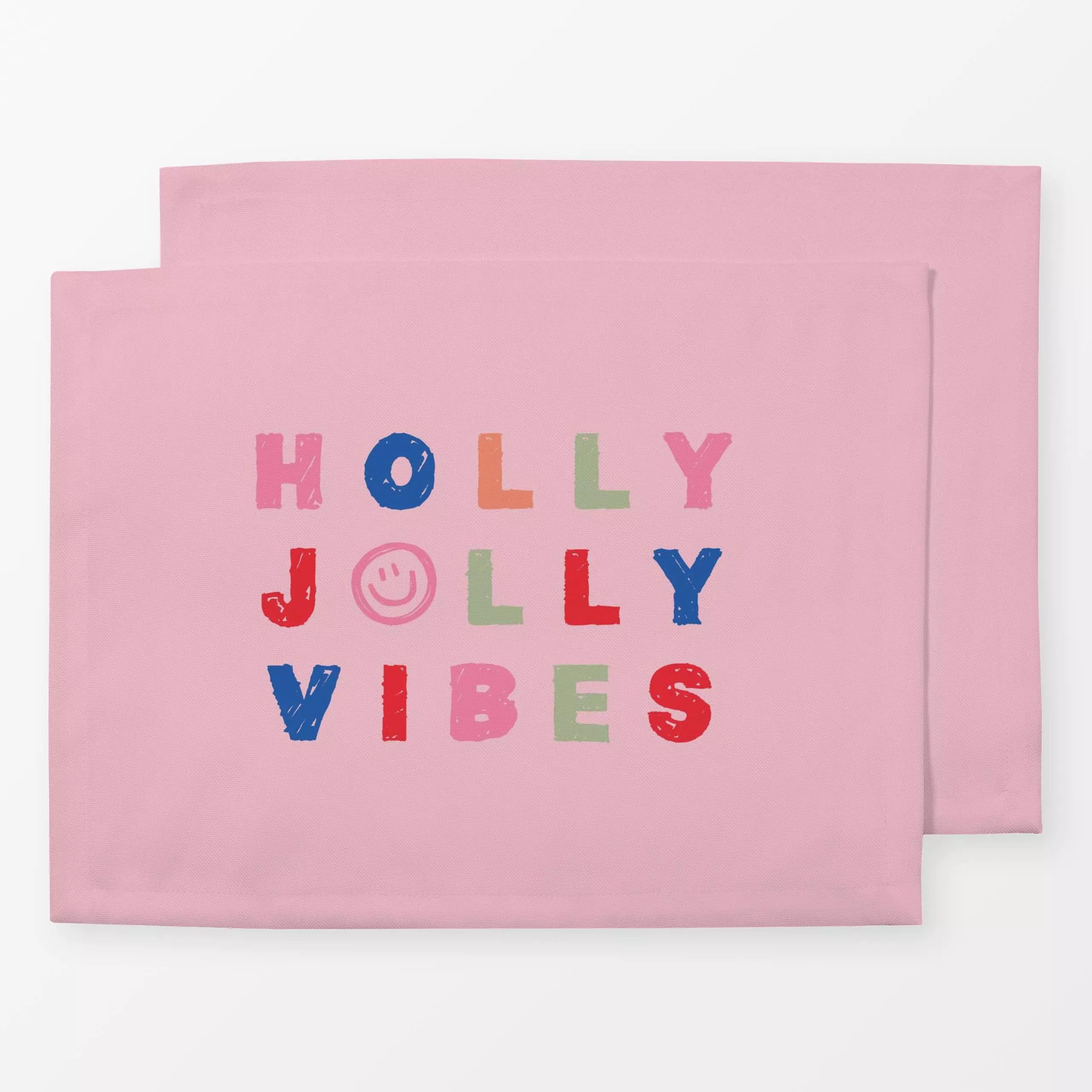 Tischset Holly Jolly Vibes Rosa - Sprüche & Schriftzüge, Weihnachten - von „Kruth Design"; Weihnachten, Lustig, bunt, weihna...