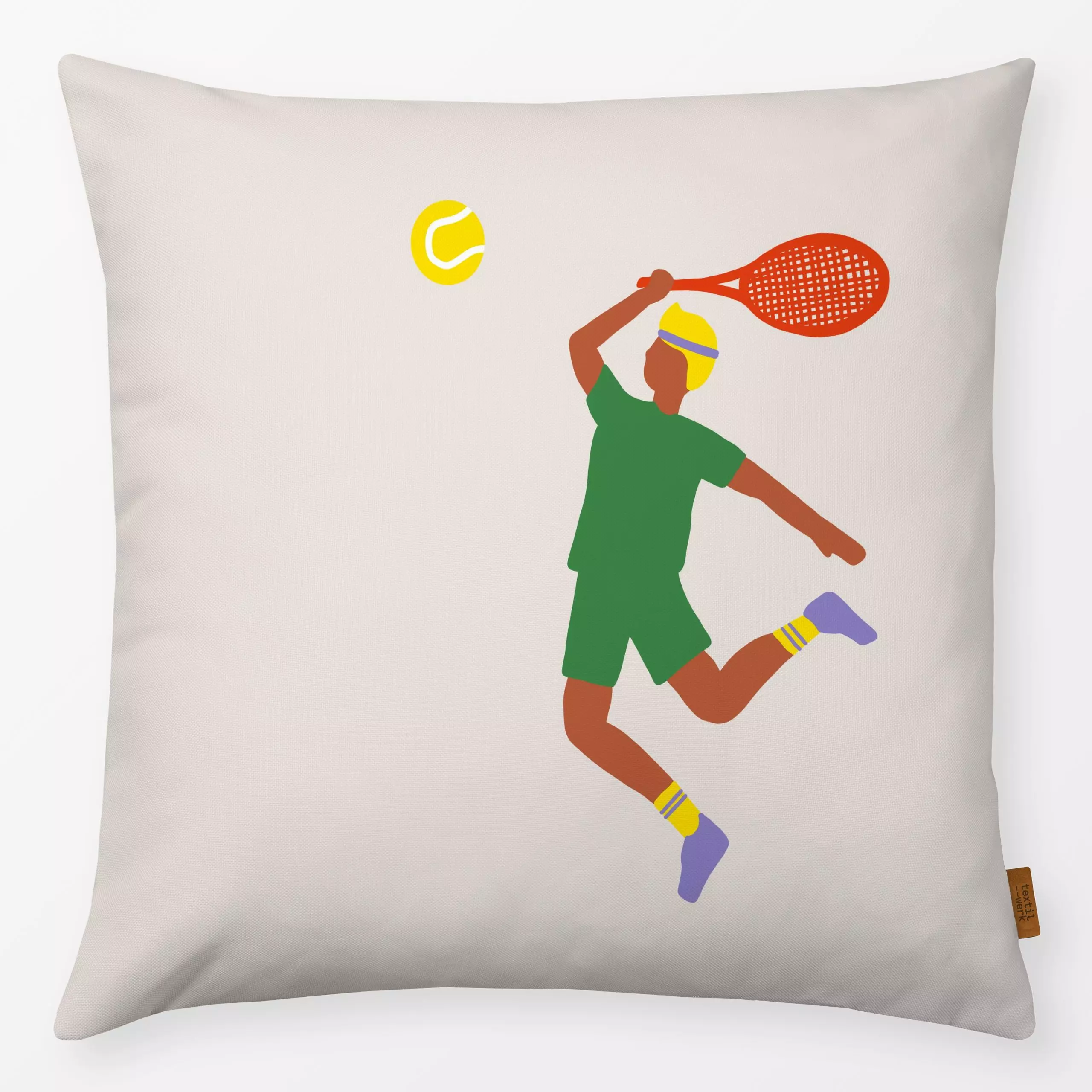 Kissen Tennisspieler 1 - Sport - von „textilwerk"; Illustration, Tennis, beige, Sport, geschenkidee, minimalistisch, schlich...