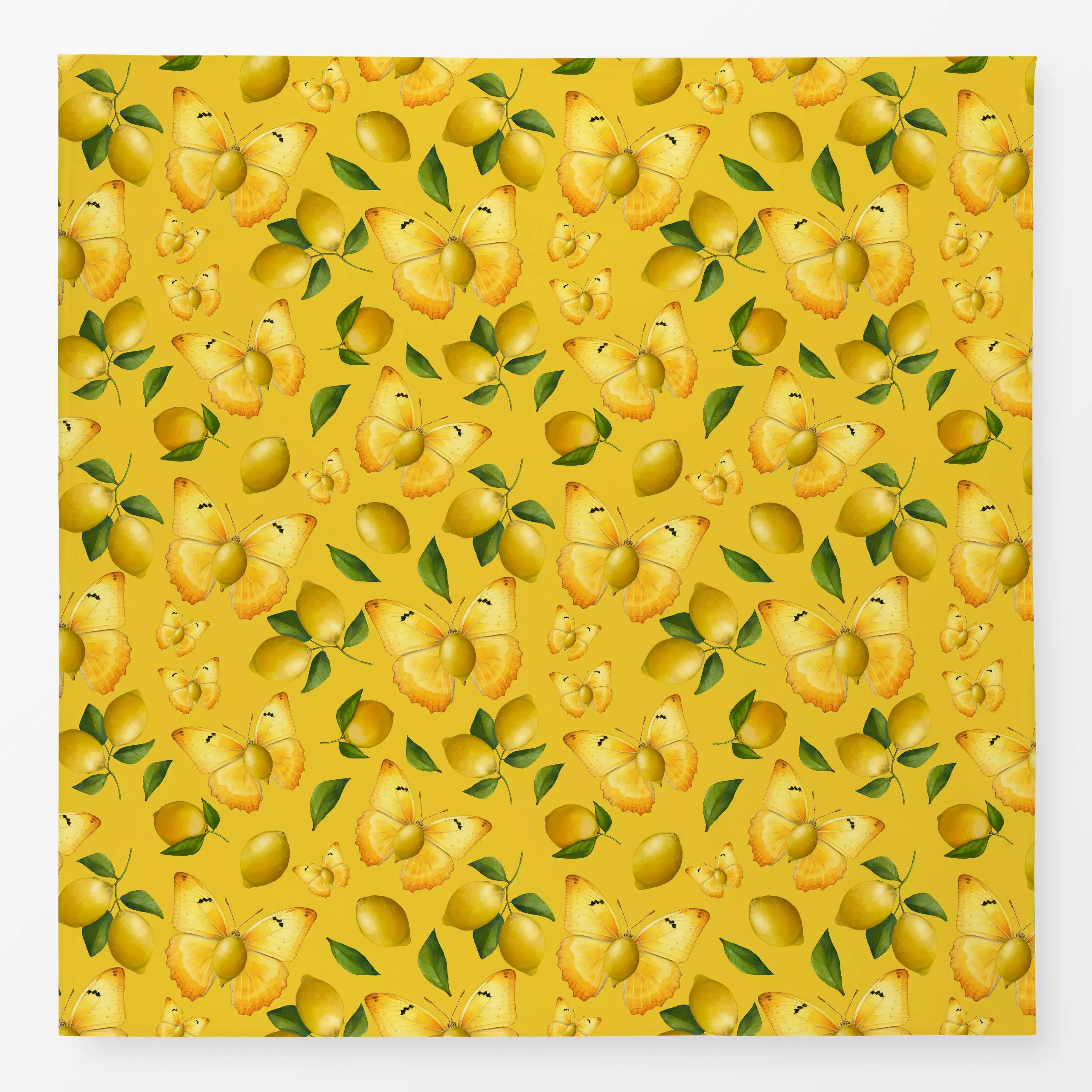 Tischdecke Zitronenfalter bei der Arbeit1 - von „Uta Naumann"; Muster, Garten, Zitrone, Schmetterling, floral, Lustig, Somme...
