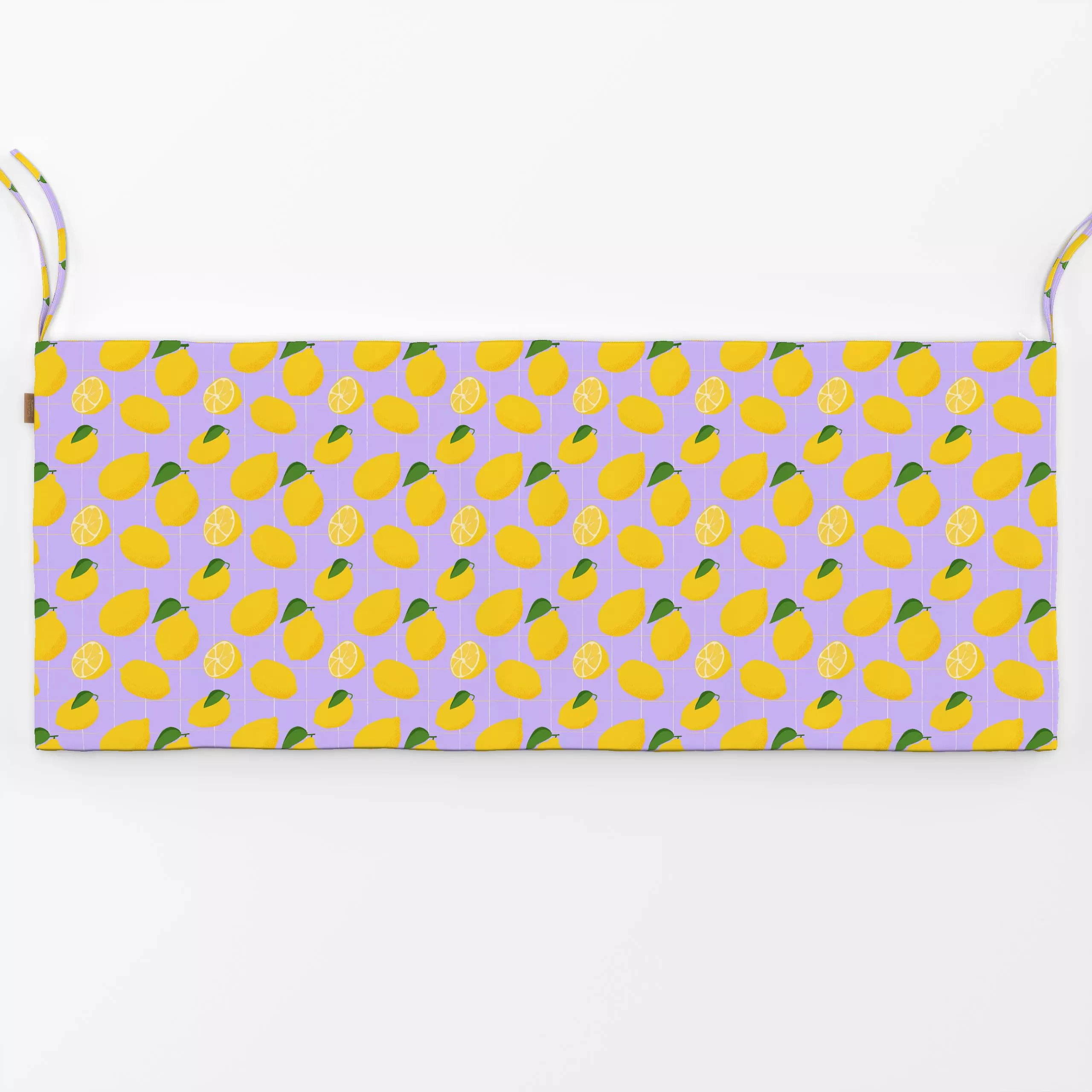 Bankauflage Lemon Grid - Frühling - von „Julia Marquardt-Lott"; Zitrone, grid, gelb, Zitronen, lila, kariert, lemon, lemons