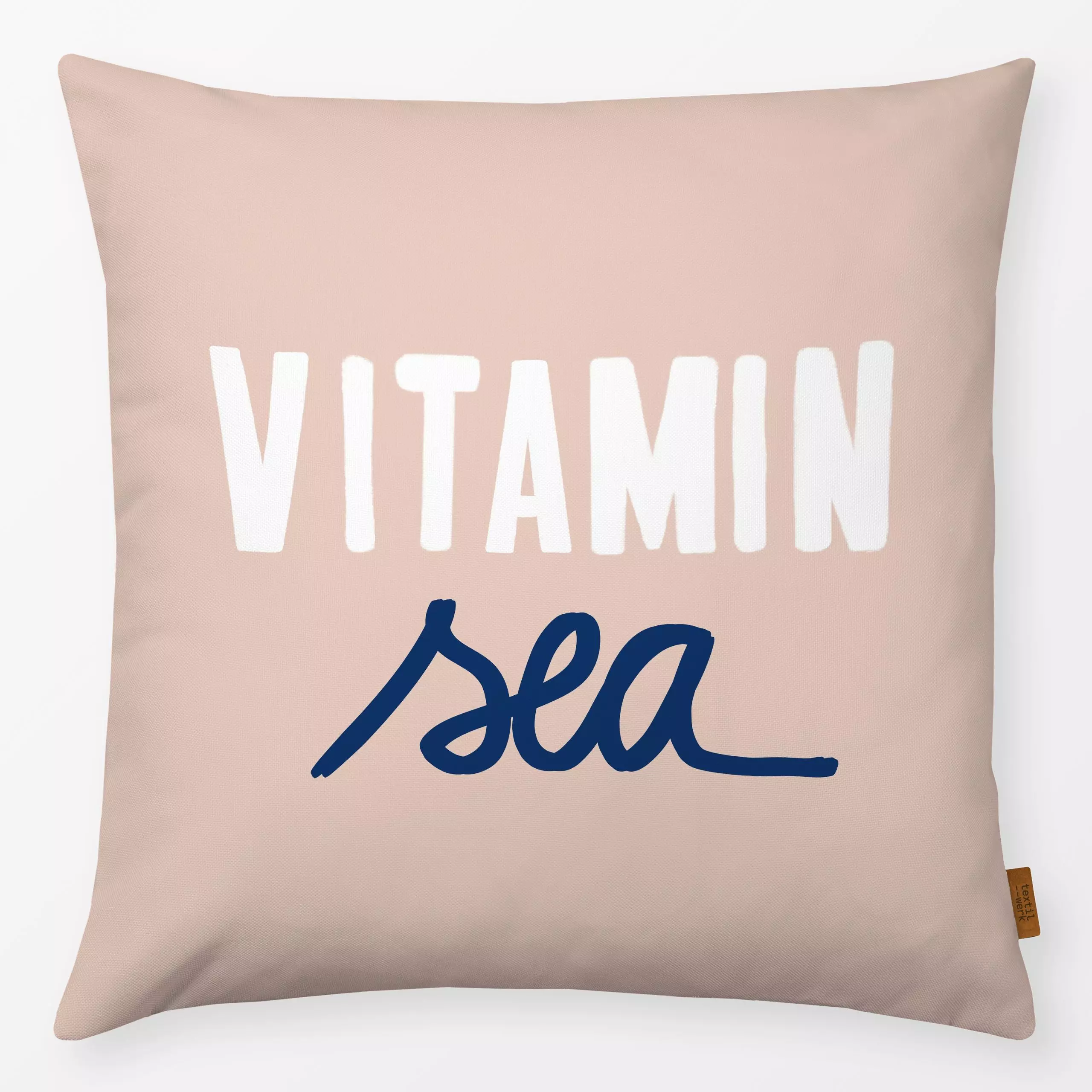 Kissen Vitamin Sea Weiß Auf Beige - Sommer, Sprüche & Schriftzüge - von „Alisa Knöß"; modern, maritim, outdoor, Gartendeko, ...