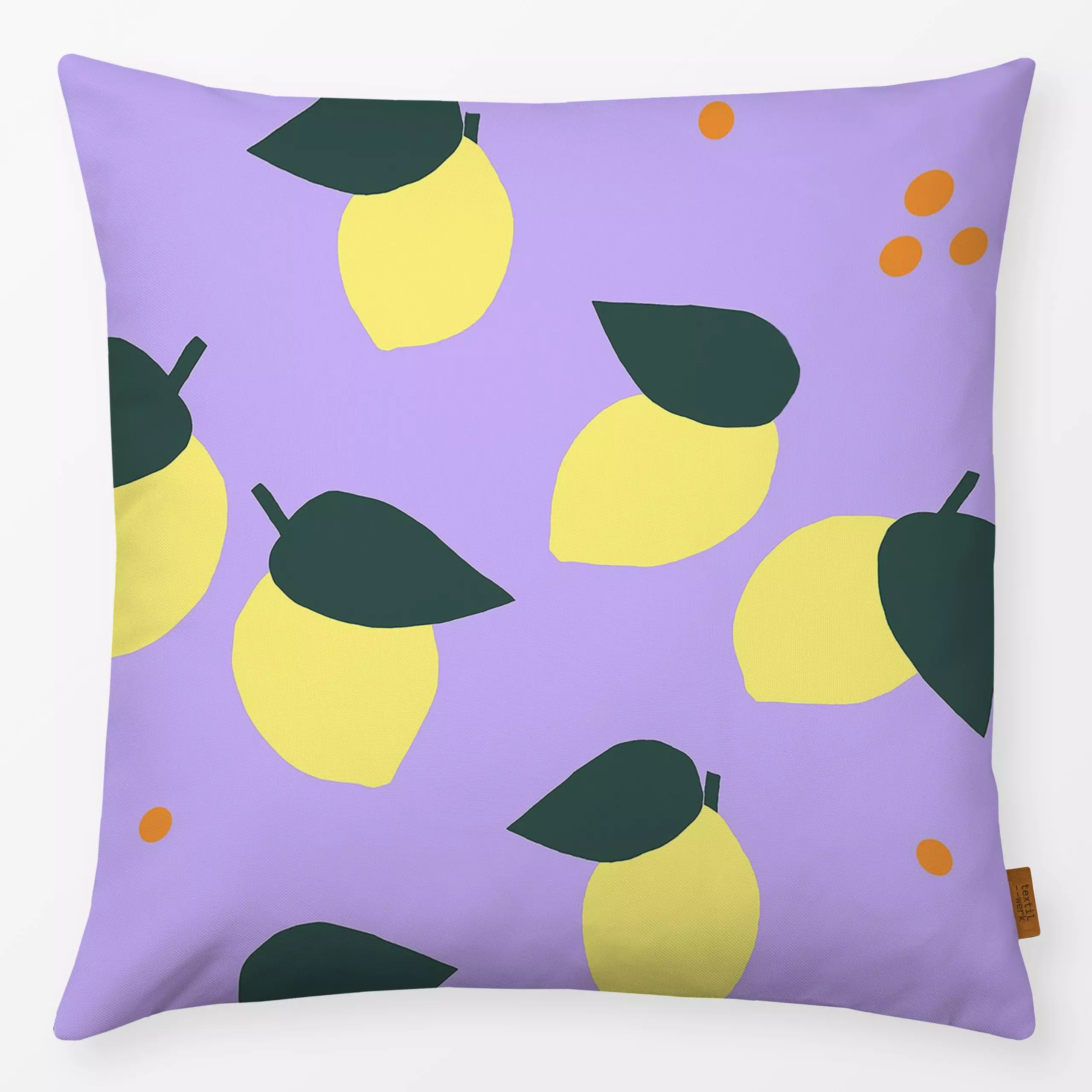 Kissen Limone Muster groß - Sommer, Symbole & Muster, Früchte - von „Iris Knabenschuh Textildesign"; Frucht, Obst, Muster, Z...
