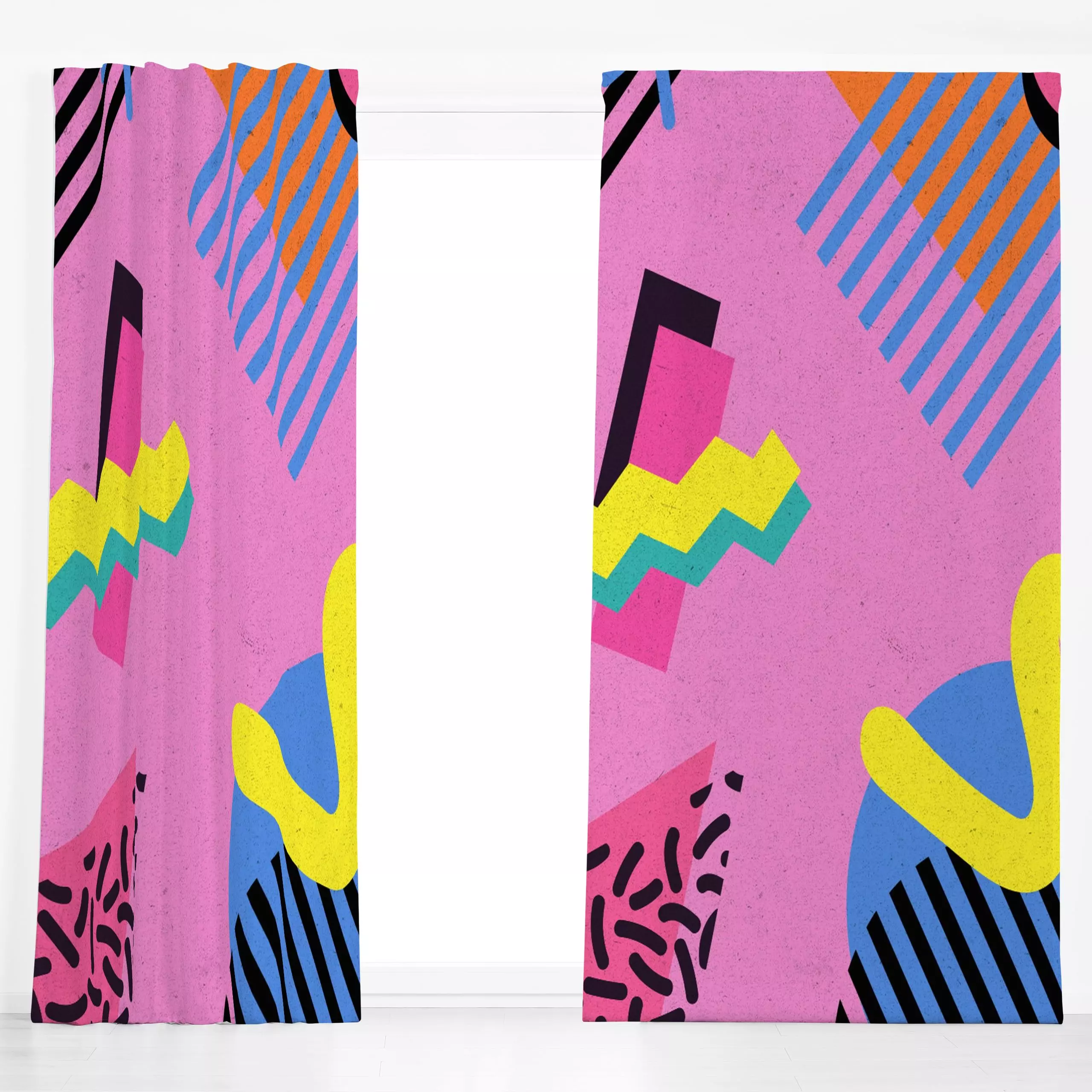 Dekovorhang Memphink - Sommer, Symbole & Muster, Retro & Vintage - von „duundich"; Muster, Linien, abstrakt, rosa, graphisch...