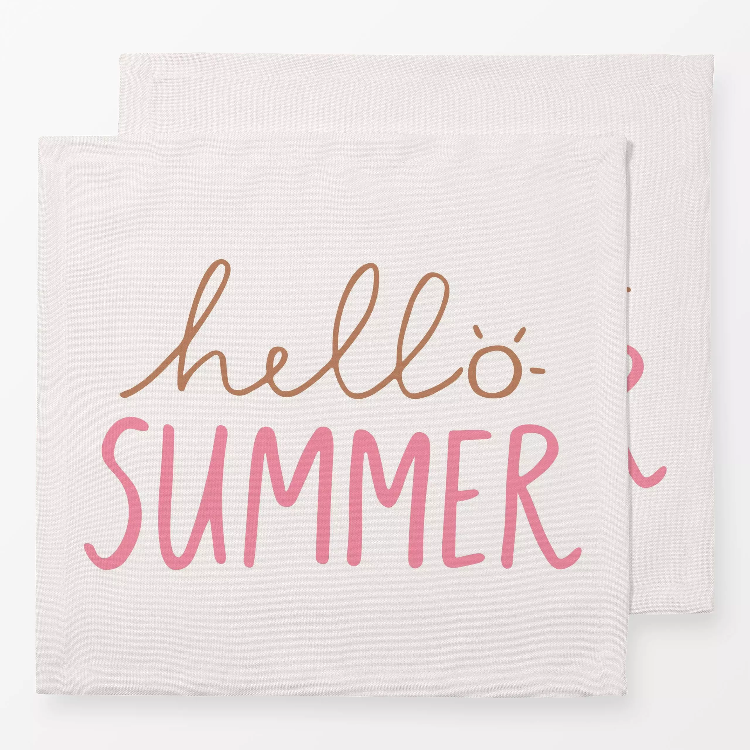 Servietten Hello Summer braun pink - Sommer, Sprüche & Schriftzüge - von „Kathrin Woo"; modern, verspielt, Sommer, typografi...