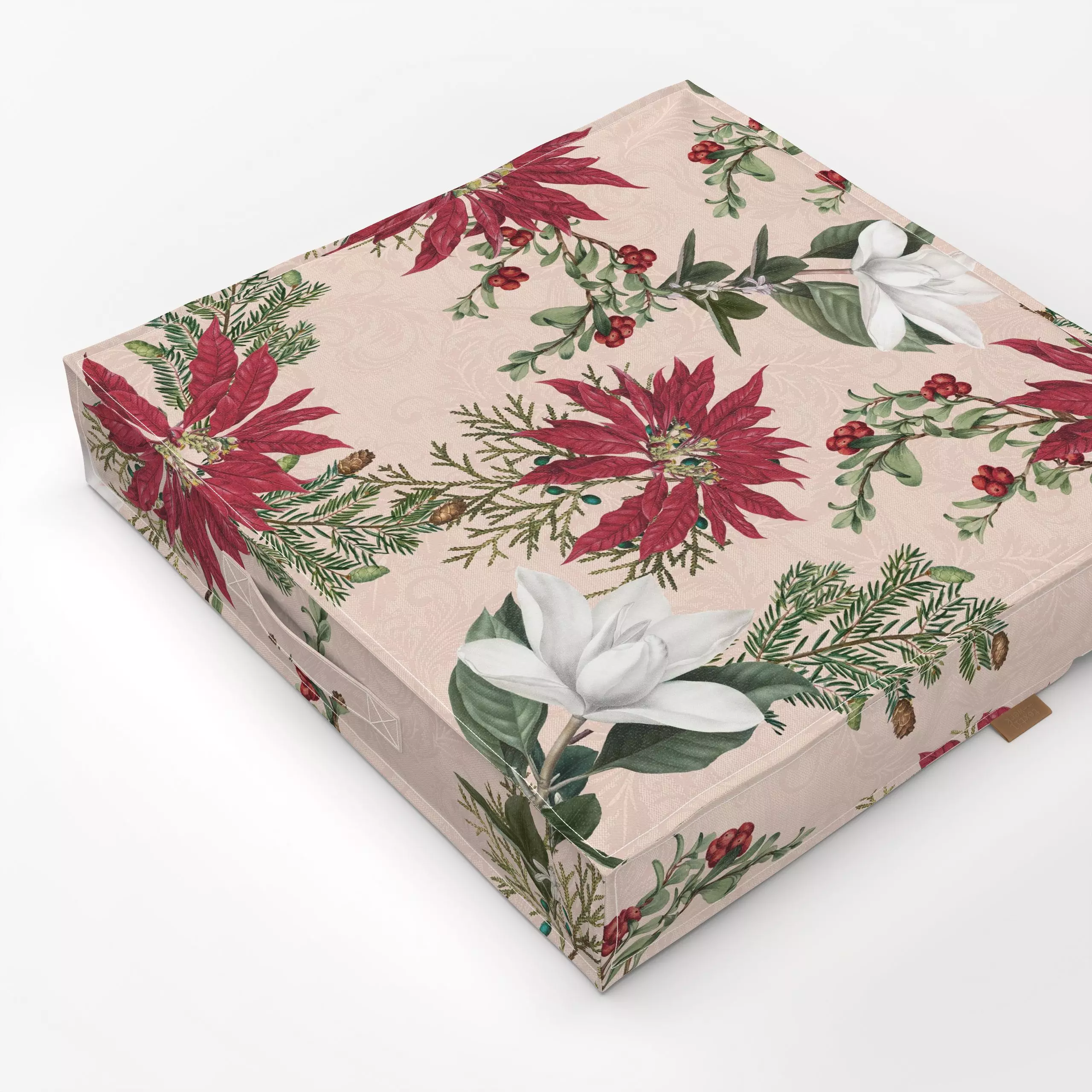Bodenkissen Christmas florals and holly I| - Blumen & Florales, Weihnachten, Pflanzen & Botanik - von „Bloomery Decor"; Weih...