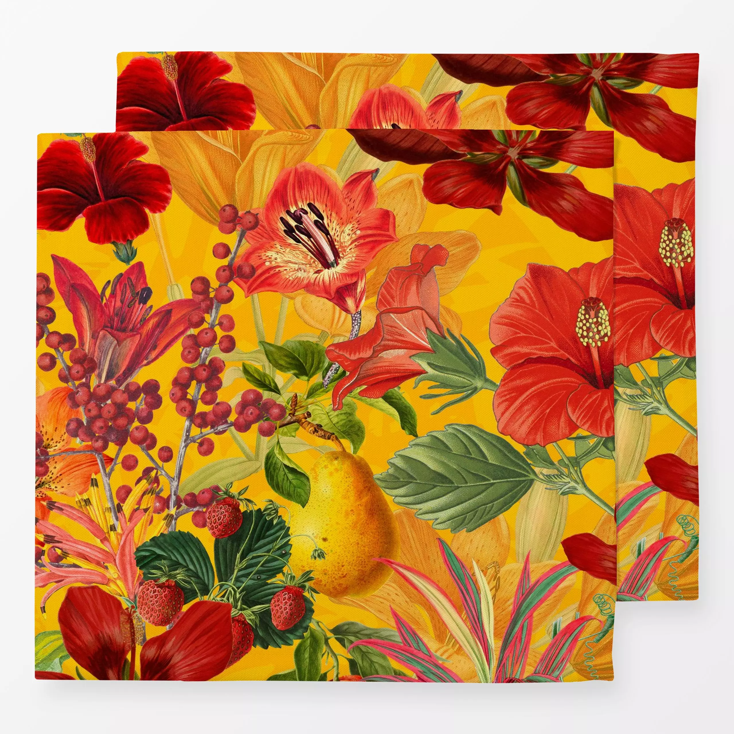 Servietten Summer Vibe - Blumen & Florales - von „Andrea Haase"; Obst, Natur, Orange, Birne, tropisch, exotisch, floral, bot...