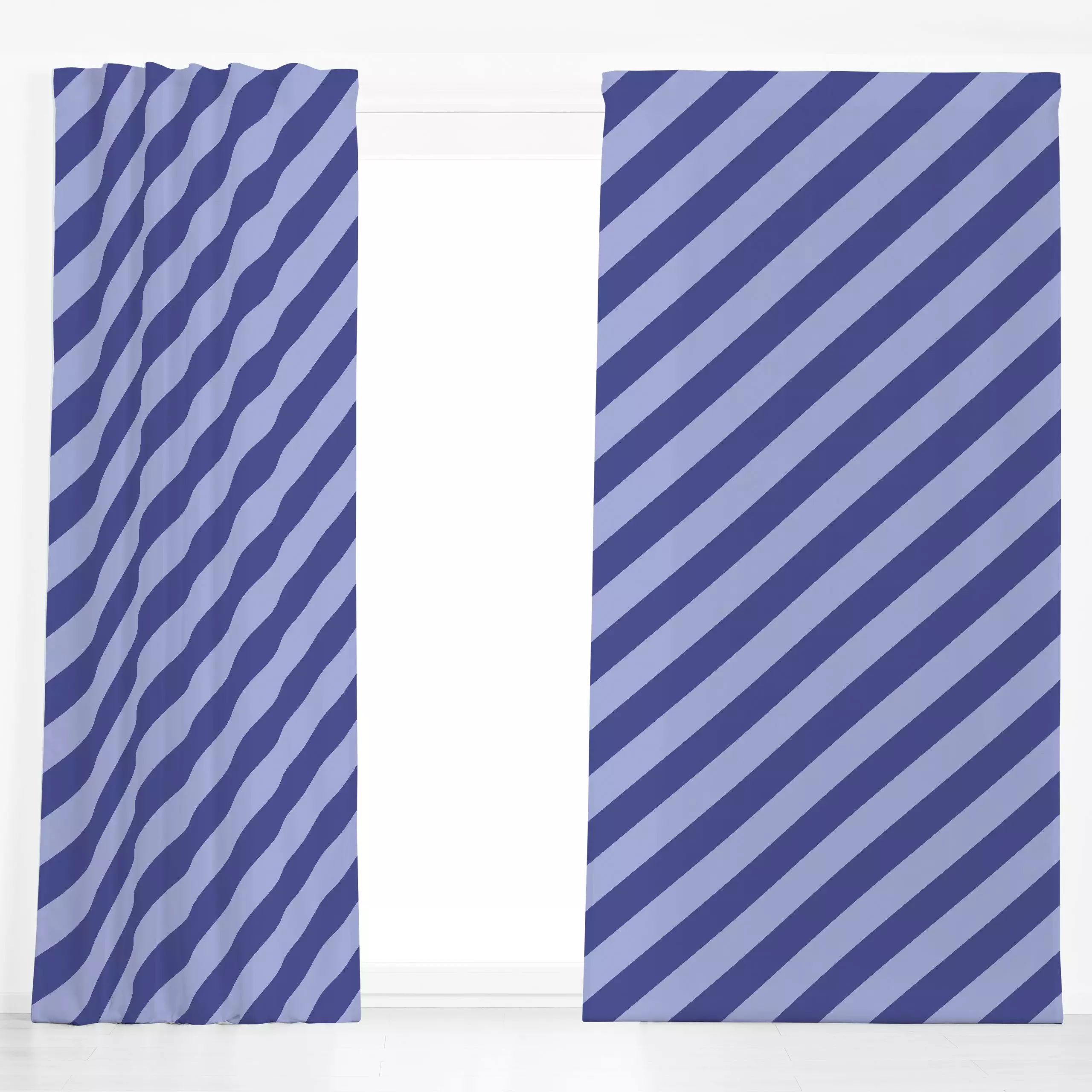 Dekovorhang Diagonal Stripes blau - Symbole & Muster - von „Andrea Liesert"; abstrakt, Streifen, Geometrisch, blau, minimali...
