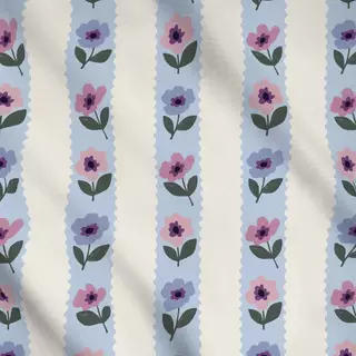 Meterware Streifen Blumen blau