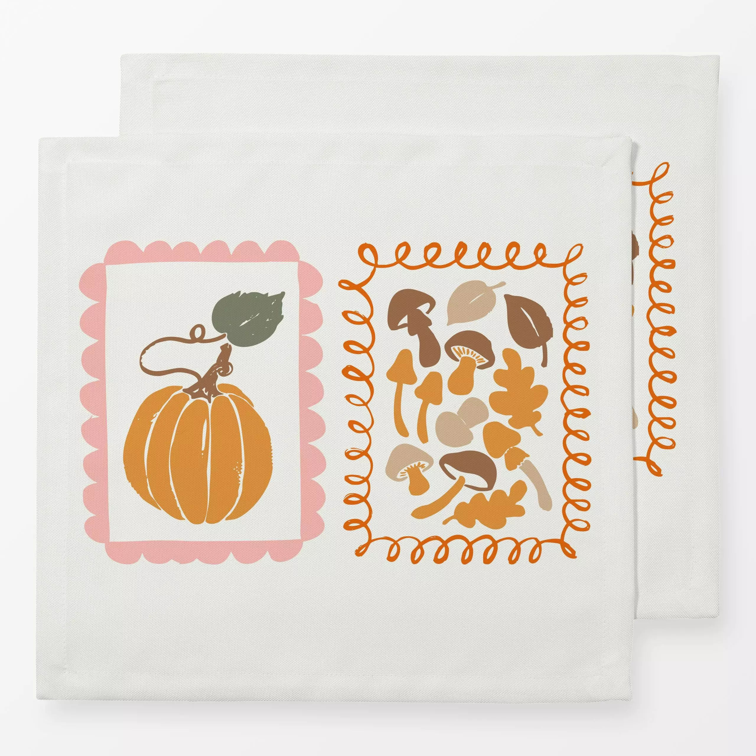 Servietten Kürbis und Pilze - Herbst, Pflanzen & Botanik, Gemüse - von „Katrin Graff"; Kissen, modern, Herbstdeko, pilze, he...