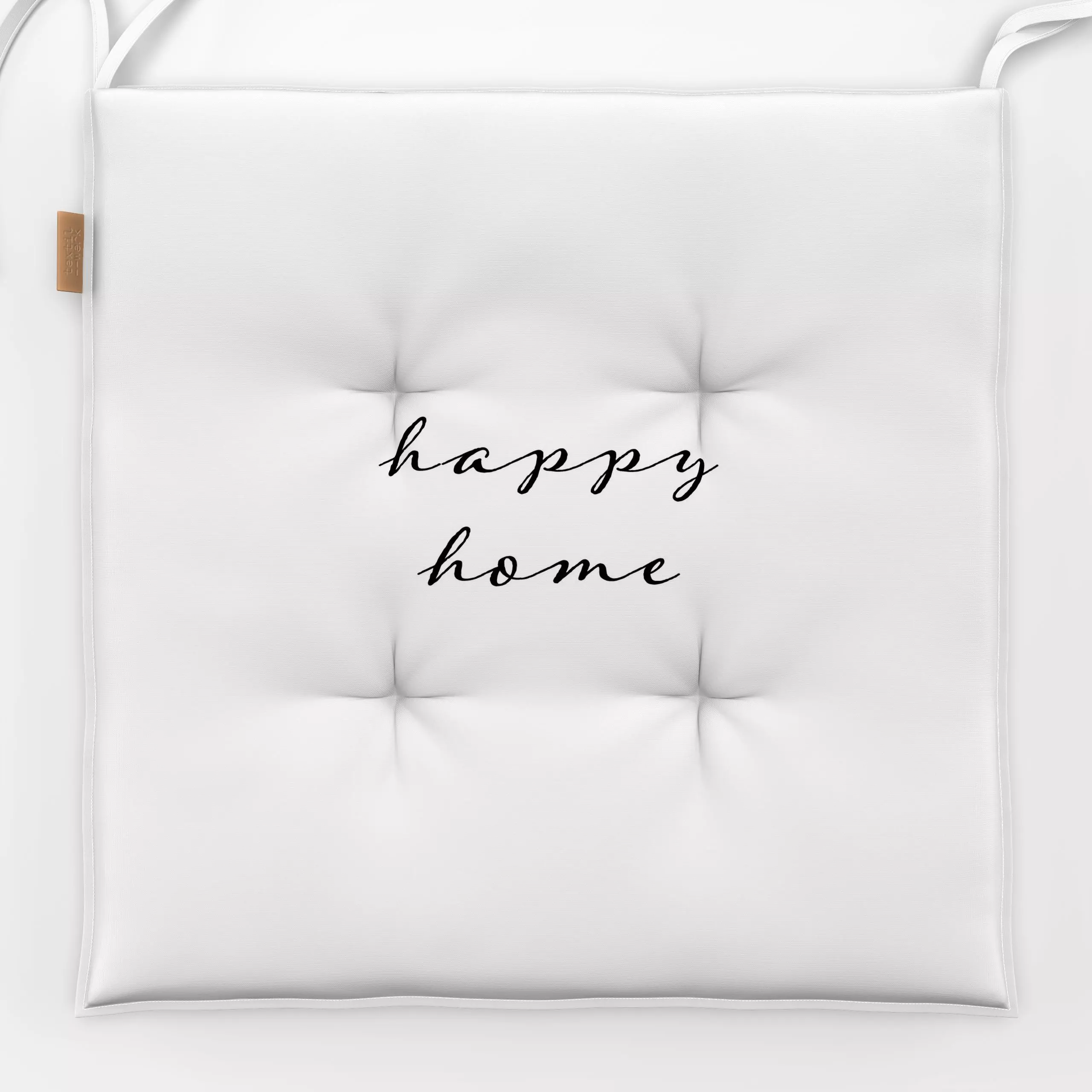 Sitzkissen Happy Home - Liebe, Romantik & Pride, Sprüche & Schriftzüge, Winter - von „Studio ROSAGRAU"; boho, typografie, Le...