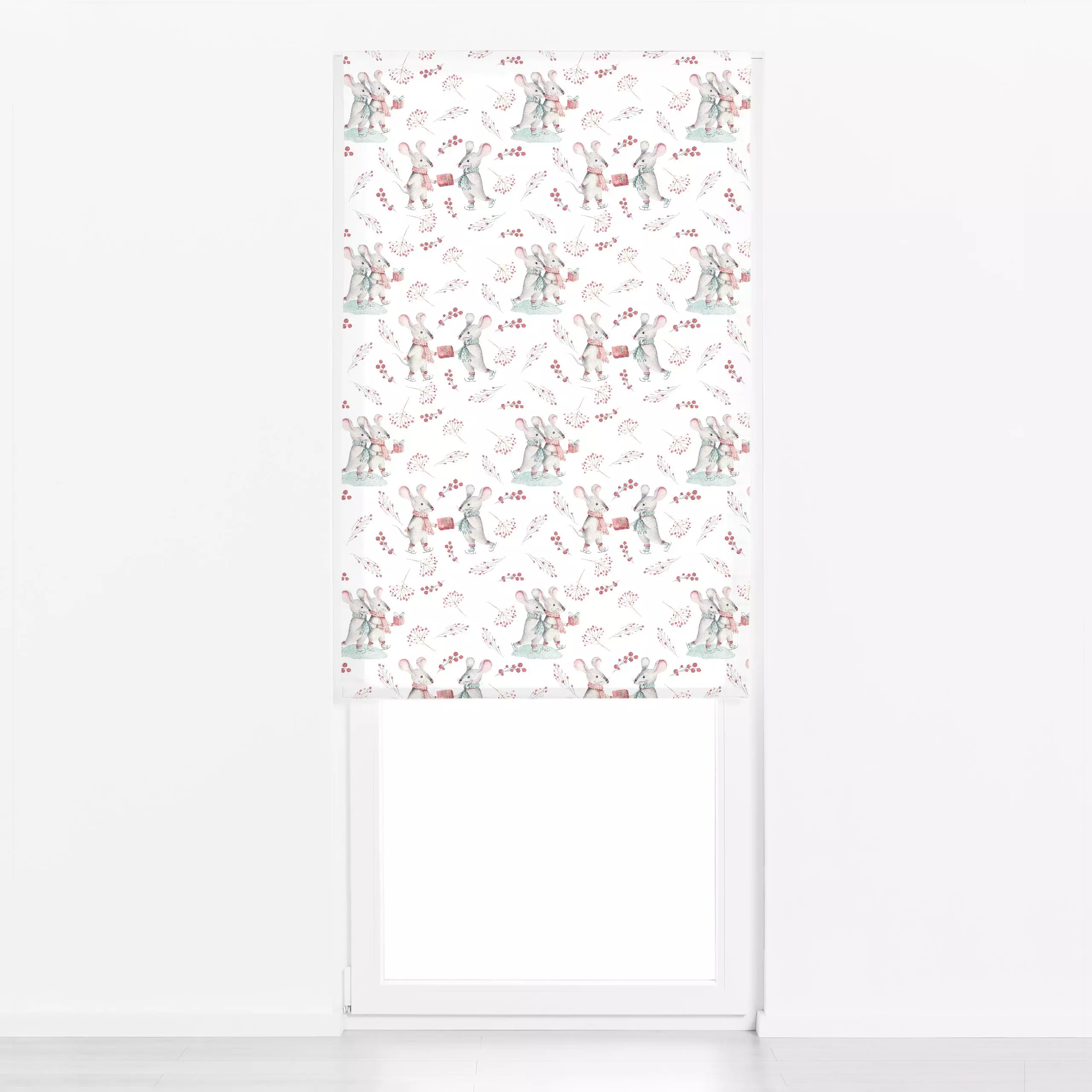 Raffrollo Mäuse feiern Weihnachten - Weihnachten, Winter - von „Uta Naumann"; Muster, Wasserfarben, Natur, skandinavisch, Hy...