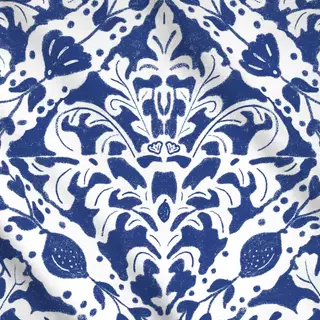 Meterware Ornament Fliese Blau Weiss