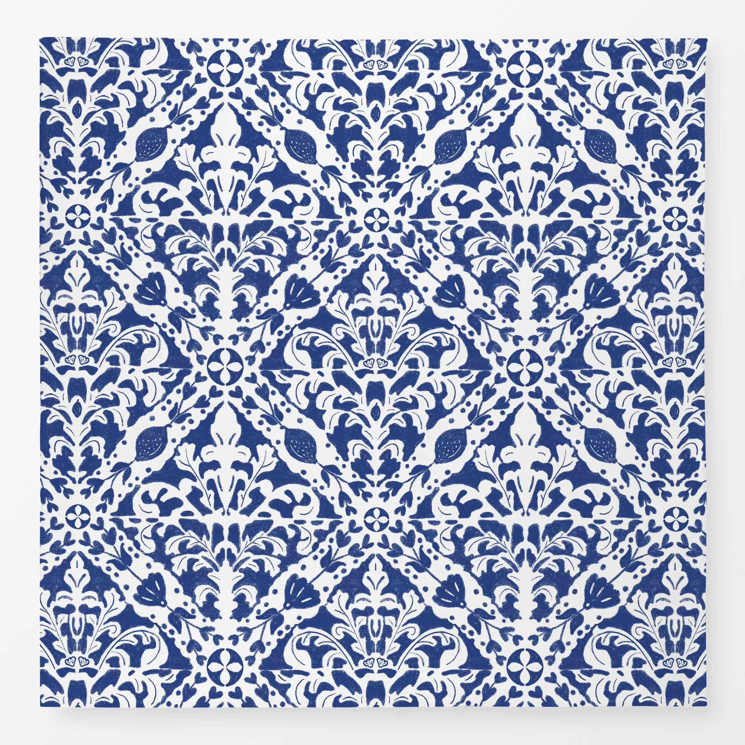 Tischdecke Ornament Fliese Blau Weiss - Symbole & Muster - von „Mareen Heinz"; Blätter, grafisch, blau, Weiss, Ornament, han...