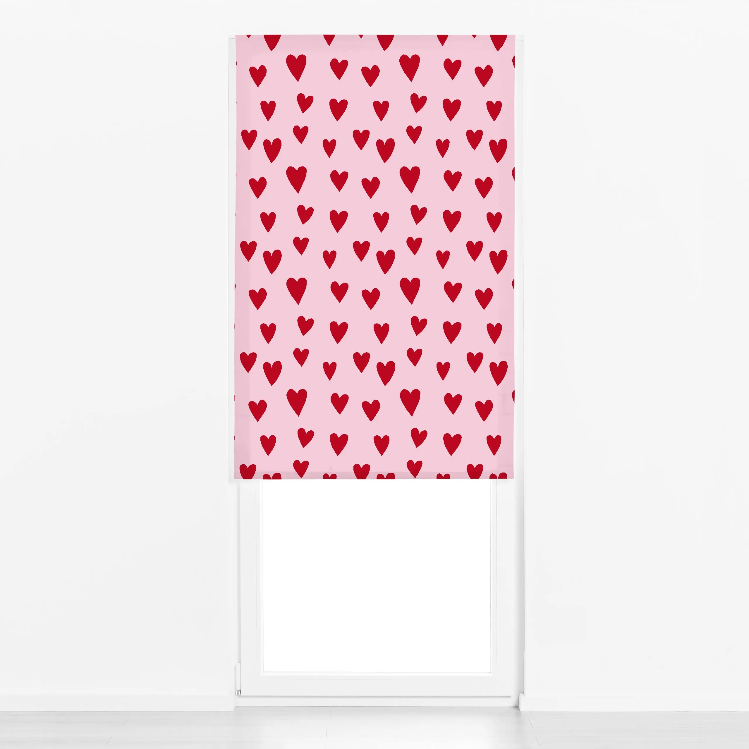 Raffrollo rote Herzen auf rosa - Liebe, Romantik & Pride, Anlässe - von „Iris Knabenschuh Textildesign"; Love, Herzen, Hochz...