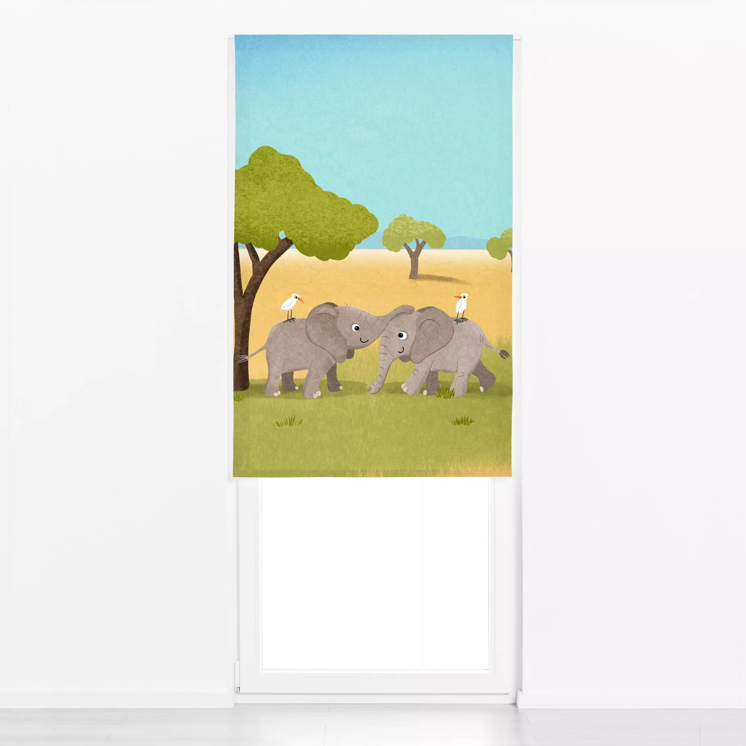 Raffrollo Geschwisterherz - Kinderzimmer & Motive für Kinder, Tiere - von „Julia Reyelt"; Natur, Bäume, Elefant, Wildtiere, ...