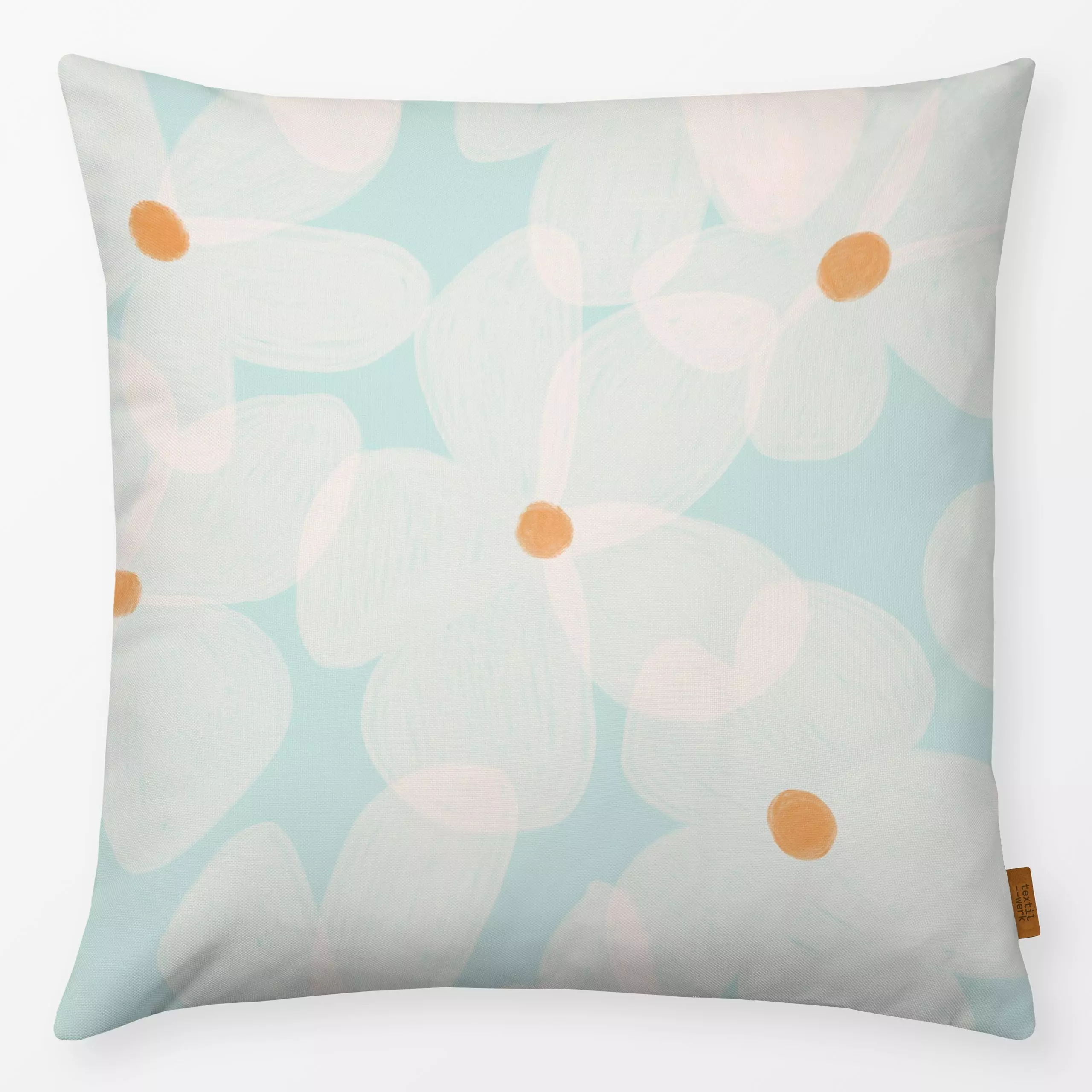 Kissen Daisy Bloom Türkis - Blumen & Florales, Sommer - von „Studio ROSAGRAU"; Blumen, Garten, outdoor, flowers, daisy, outd...