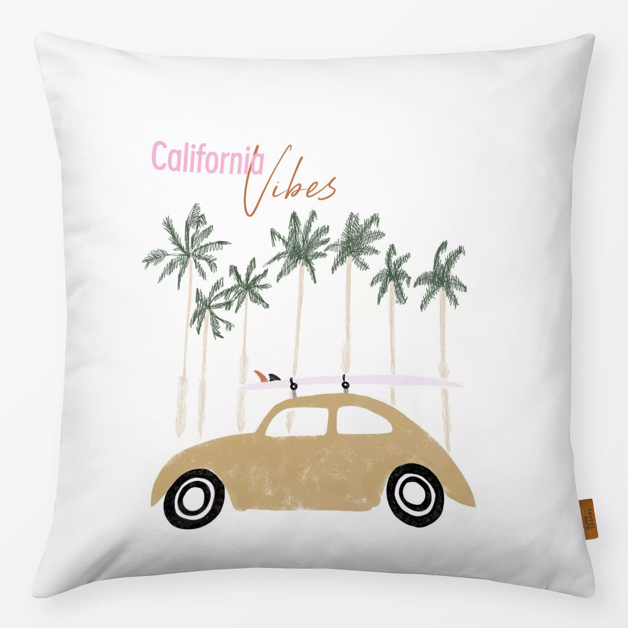 Kissen Vintage CaliVibes - Städte & Länder, Retro & Vintage - von „Studio ROSAGRAU"; hippie, Illustration, Retro, Surfen, Ur...