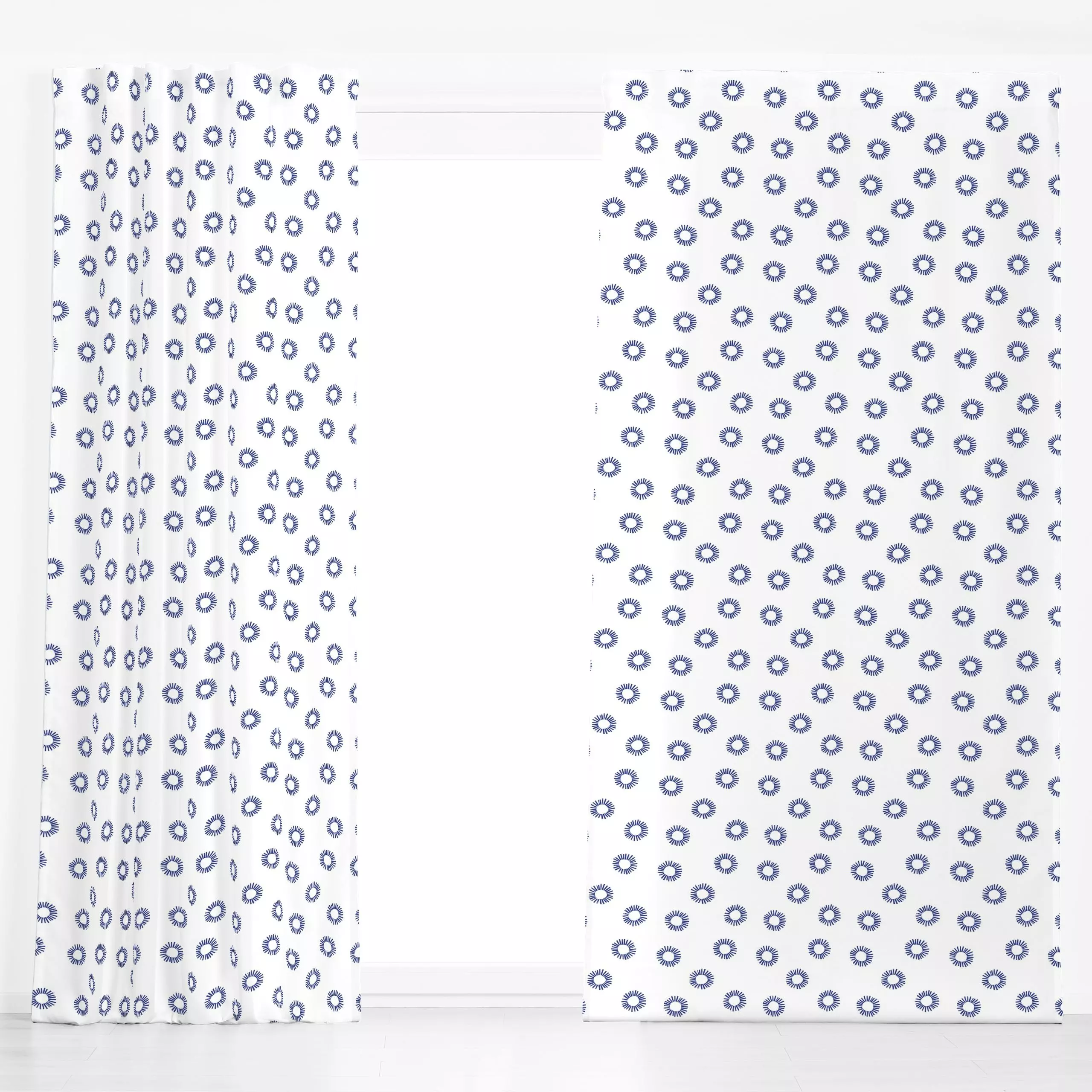 Dekovorhang Muster Sonne - Symbole & Muster - von „Kerstin Ax"; Muster, Sonne, Kreise, Sommer, blau, Weiss, Lebensfreude, So...
