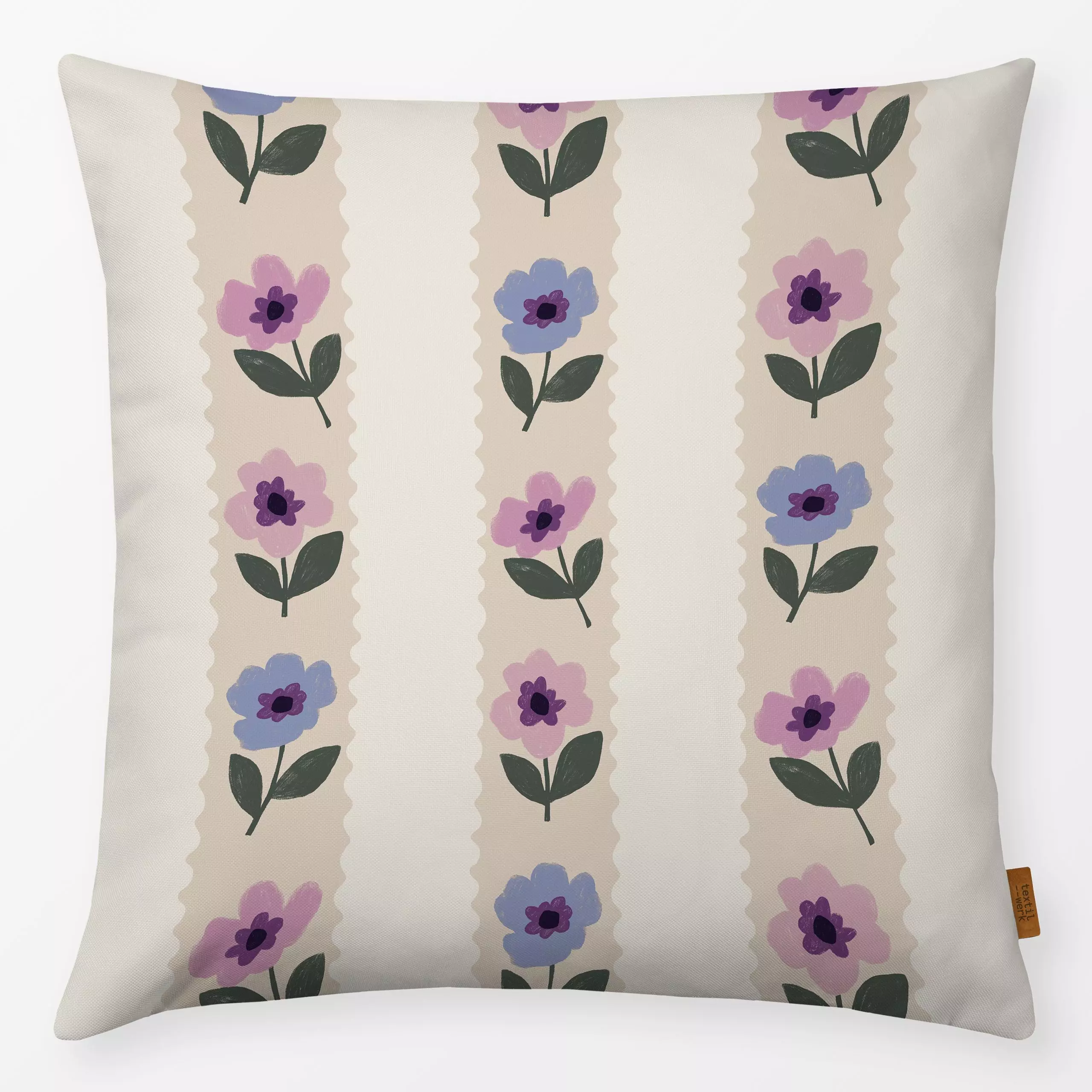 Kissen Streifen Blumen creme - Blumen & Florales, Sommer, Symbole & Muster - von „Studio Kesse“; Streifen, Blumen, Sommerblu...