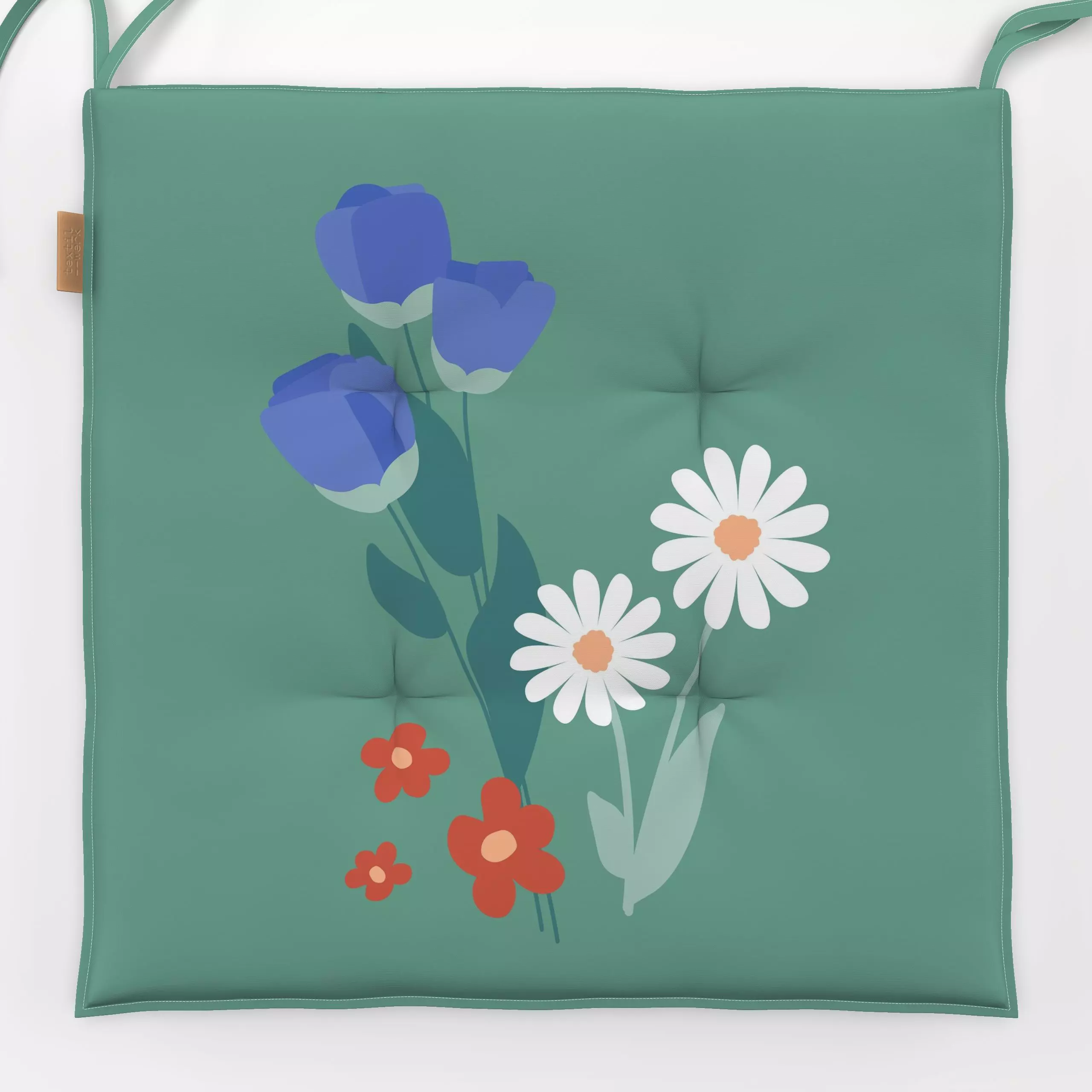 Sitzkissen Gartenblumen grün - Blumen & Florales, Frühling - von „Jana Moßmann"; Garten, Wiese, floral, Blumenwiese, Millefl...