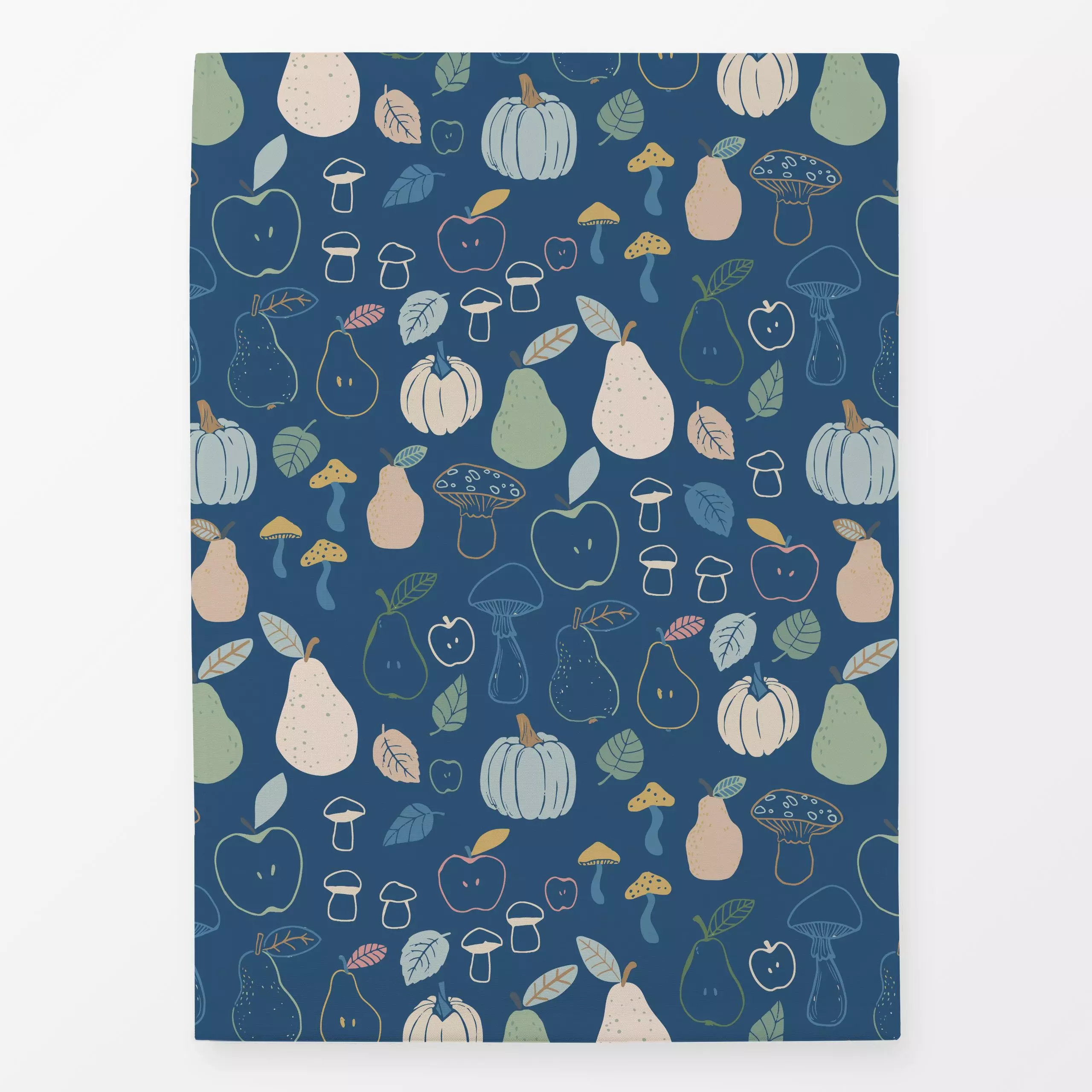 Geschirrtücher Apfel Birne Kürbis Pilz blau - von „Katrin Graff"; Blatt, Kinderzimmer, dunkelblau, herbstlich, Kindermotiv, ...