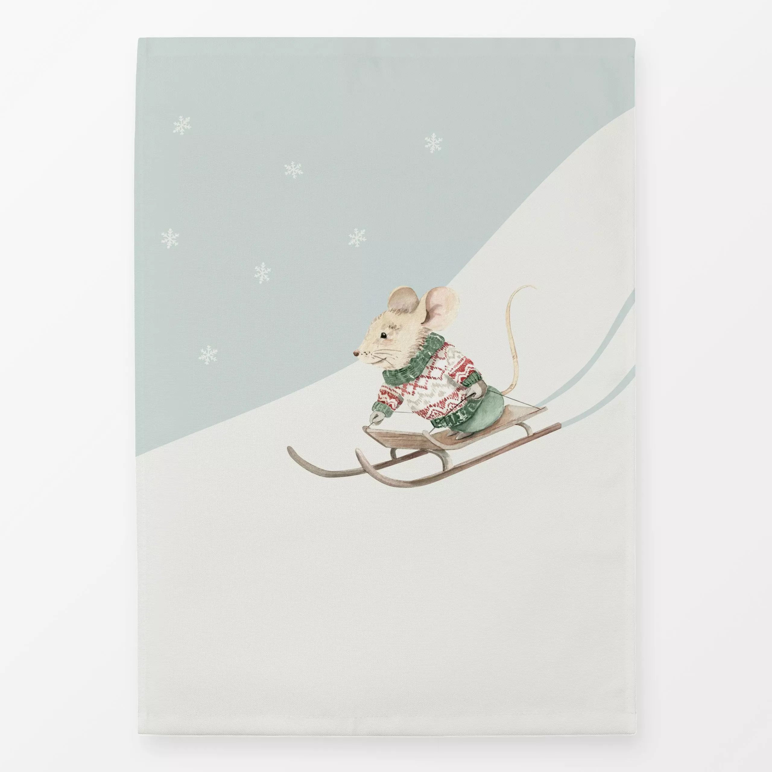 Geschirrtücher Wichtelmaus auf Schlitten - Kinderzimmer & Motive für Kinder, Anlässe - von „Katrin Graff"; Wasserfarben, Kin...