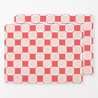 Tischset Chessboard Crossed Red