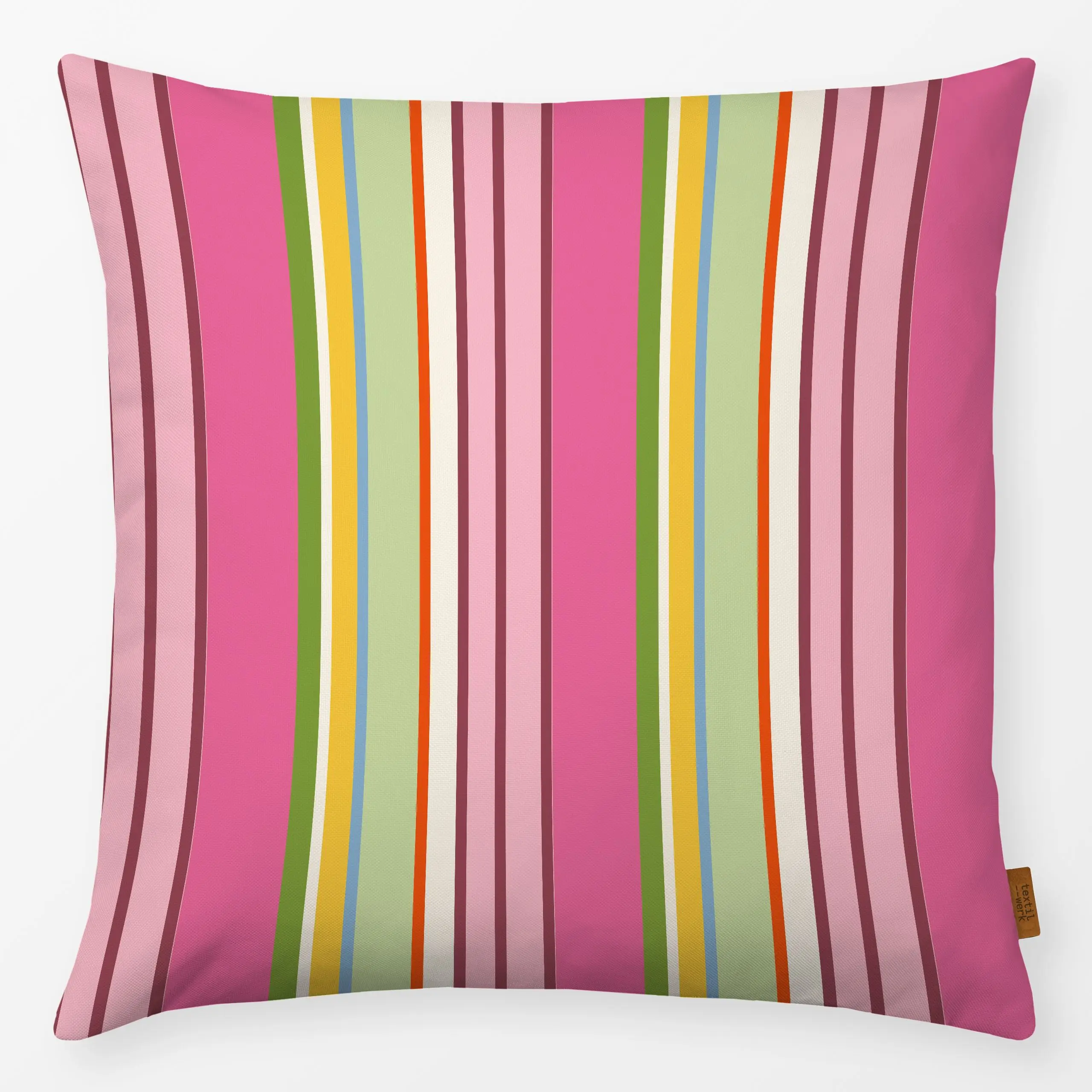 Kissen Bunter Sommerstreifen Mix - Sommer, Symbole & Muster, Retro & Vintage - von „Patries Elisabeth"; gelb, farbenfroh, ge...