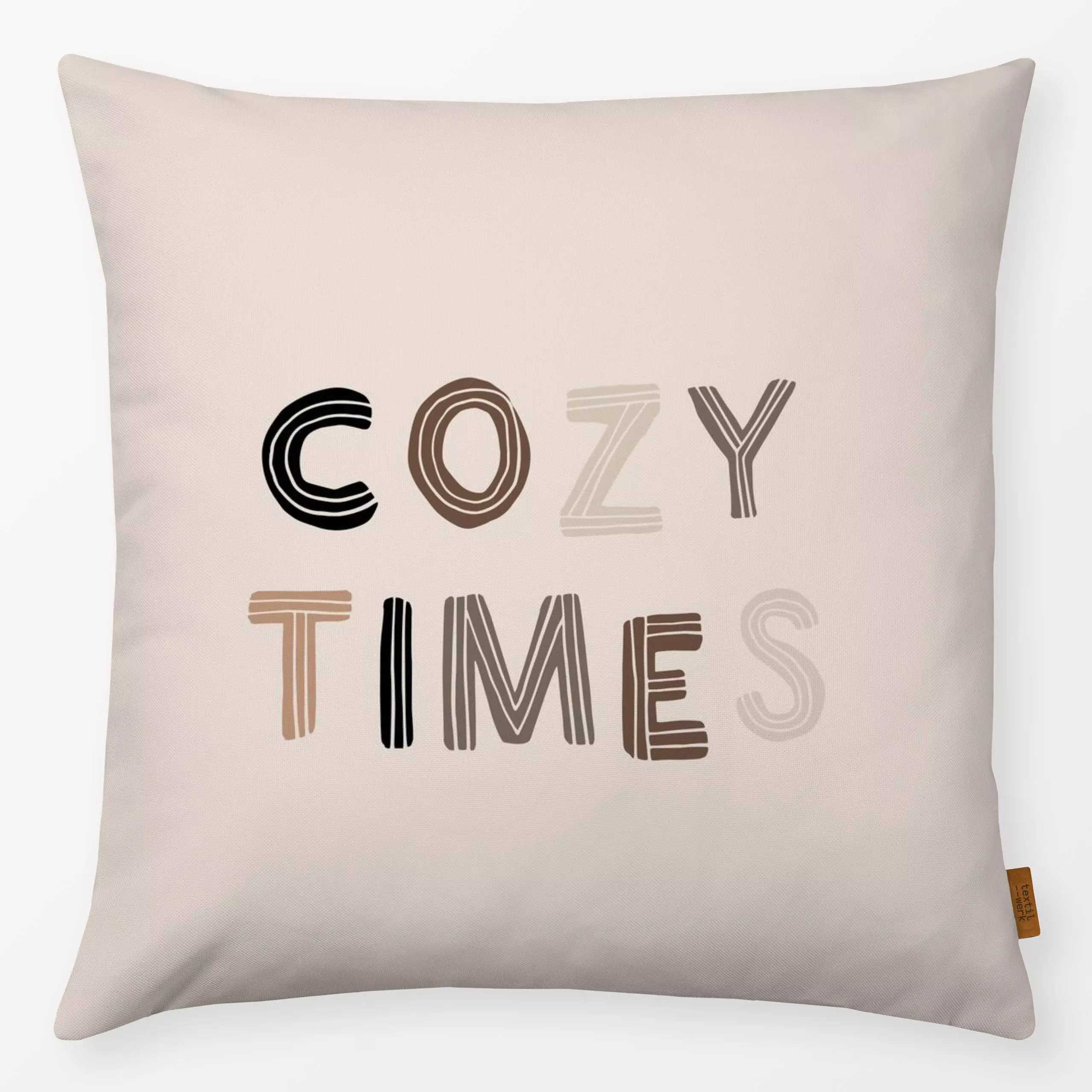 Kissen Cozy Times Stripes - Sprüche & Schriftzüge - von „Kruth Design"; Cozy, typografie, Herbst, Spruchkissen, Herbstdeko, ...