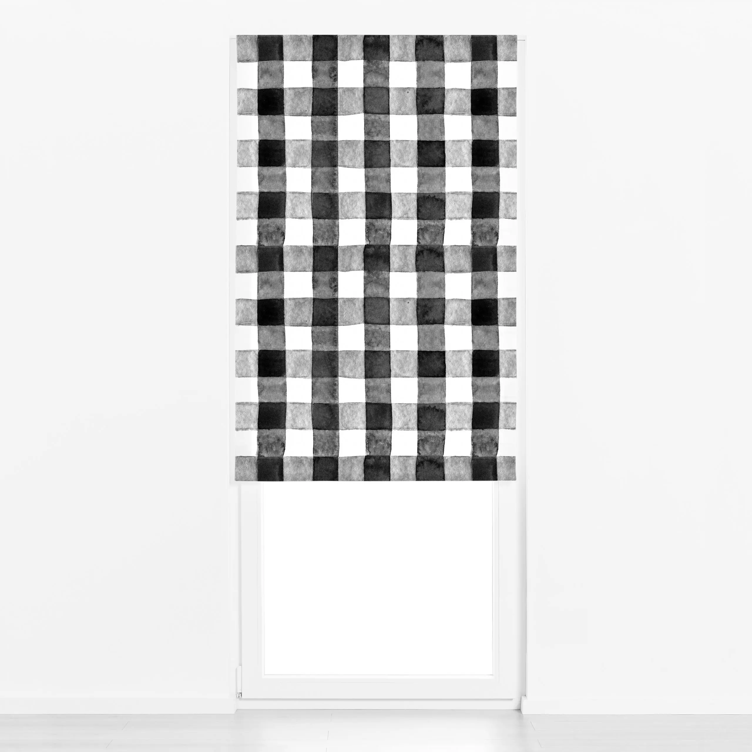 Raffrollo Cottage Christmas Karo Schwarz - Weihnachten, Winter, Symbole & Muster - von „Monika Strigel"; minimal, Weihnachte...