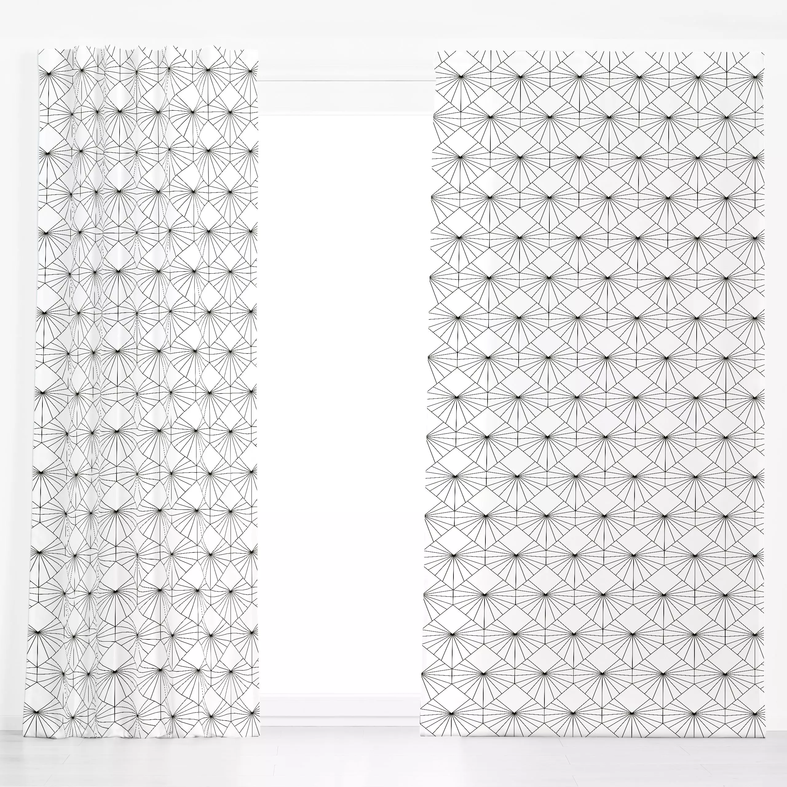 Dekovorhang Geo Heart Schwarz-Weiß - Symbole & Muster - von „Kathrin Woo"; Muster, minimal, Geometrisch, Herzen, modern, Lie...