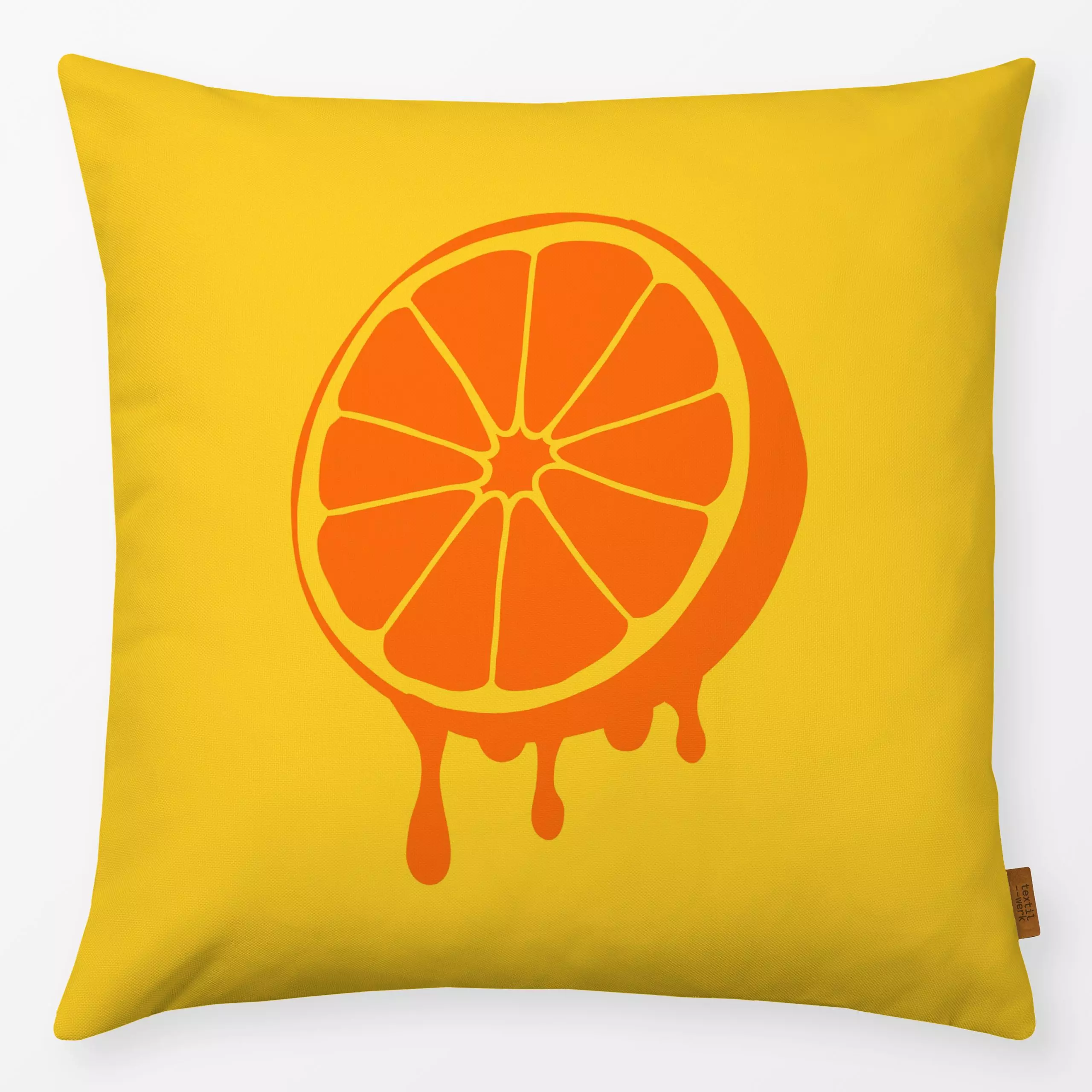Kissen Juicy Orange - Sommer, Früchte - von „textilwerk"; Illustration, Orange, Sommer, trend, bunt, gelb, geschenkidee, tex...