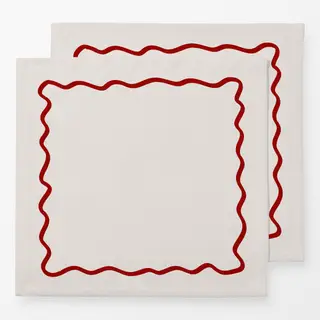Servietten Wellenrand Beige Rot