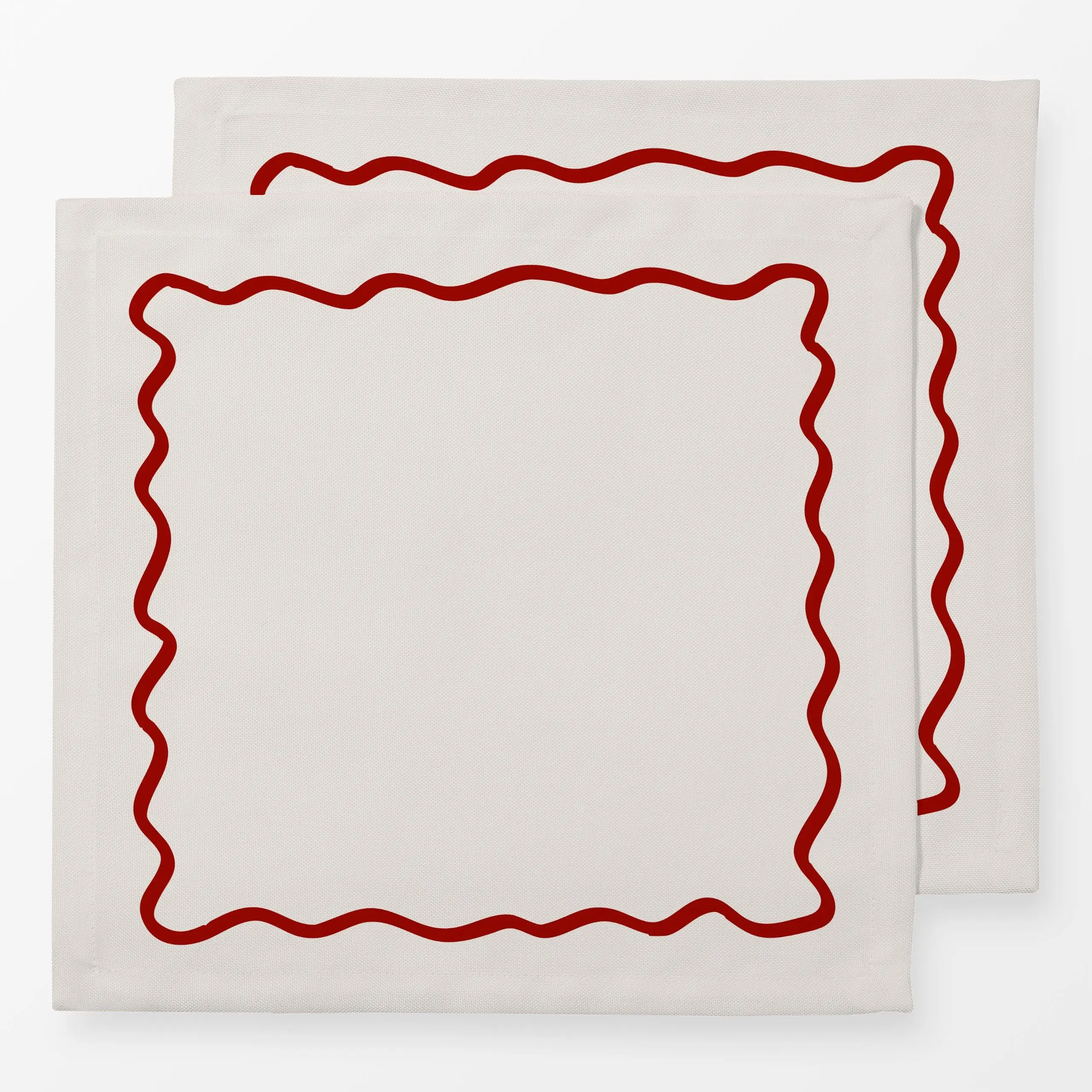Servietten Wellenrand Beige Rot - Weihnachten, Winter, Symbole & Muster - von „textilwerk"; Retro, vintage, Weihnachtsdeko, ...