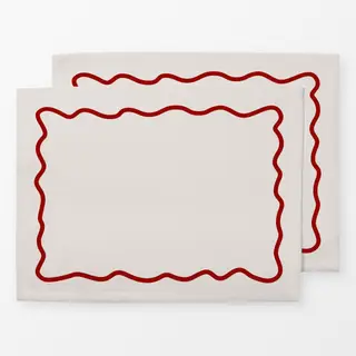 Tischset Wellenrand Beige Rot