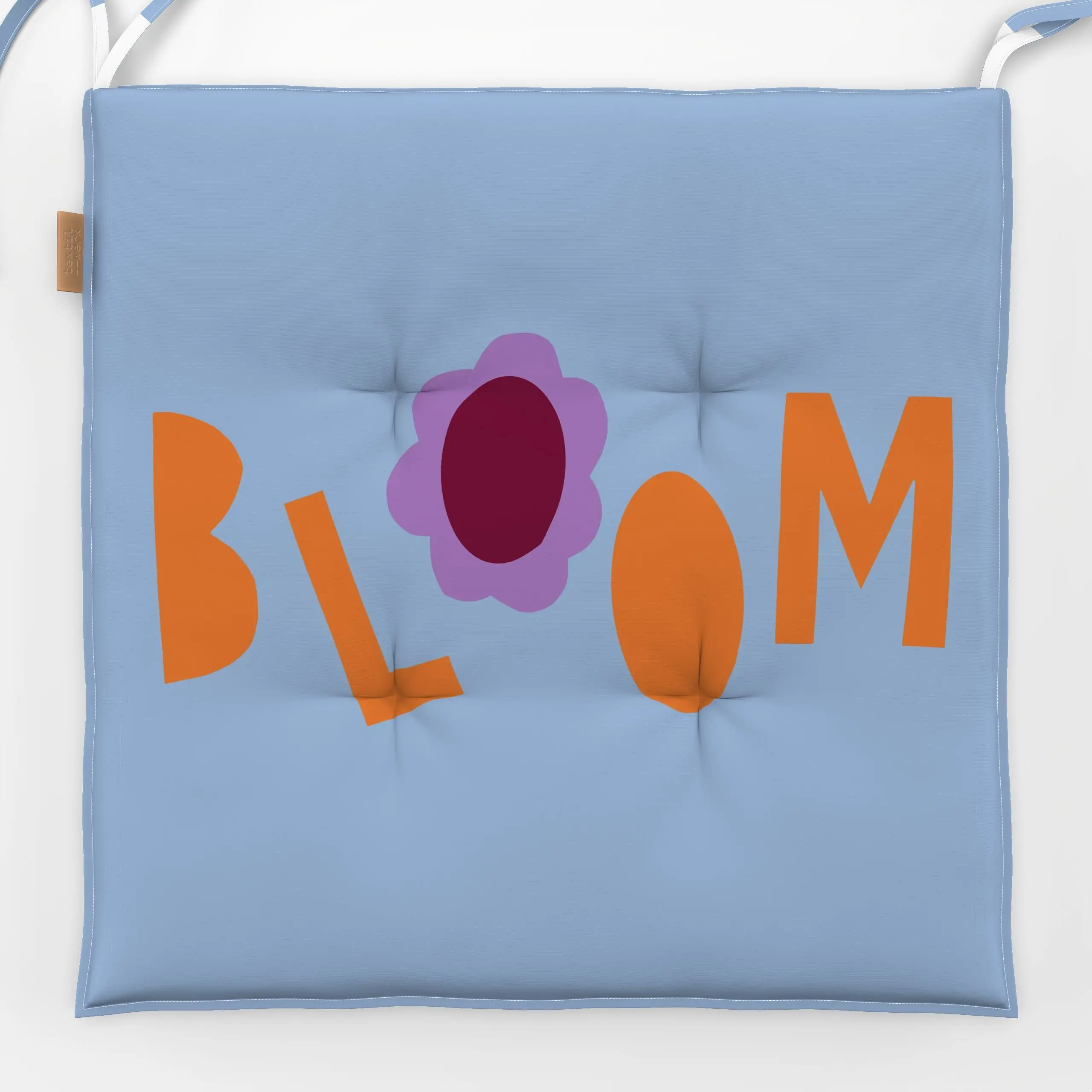 Sitzkissen Bloom hellblau orange - Frühling, Sprüche & Schriftzüge, Pflanzen & Botanik - von „Iris Knabenschuh Textildesign"...