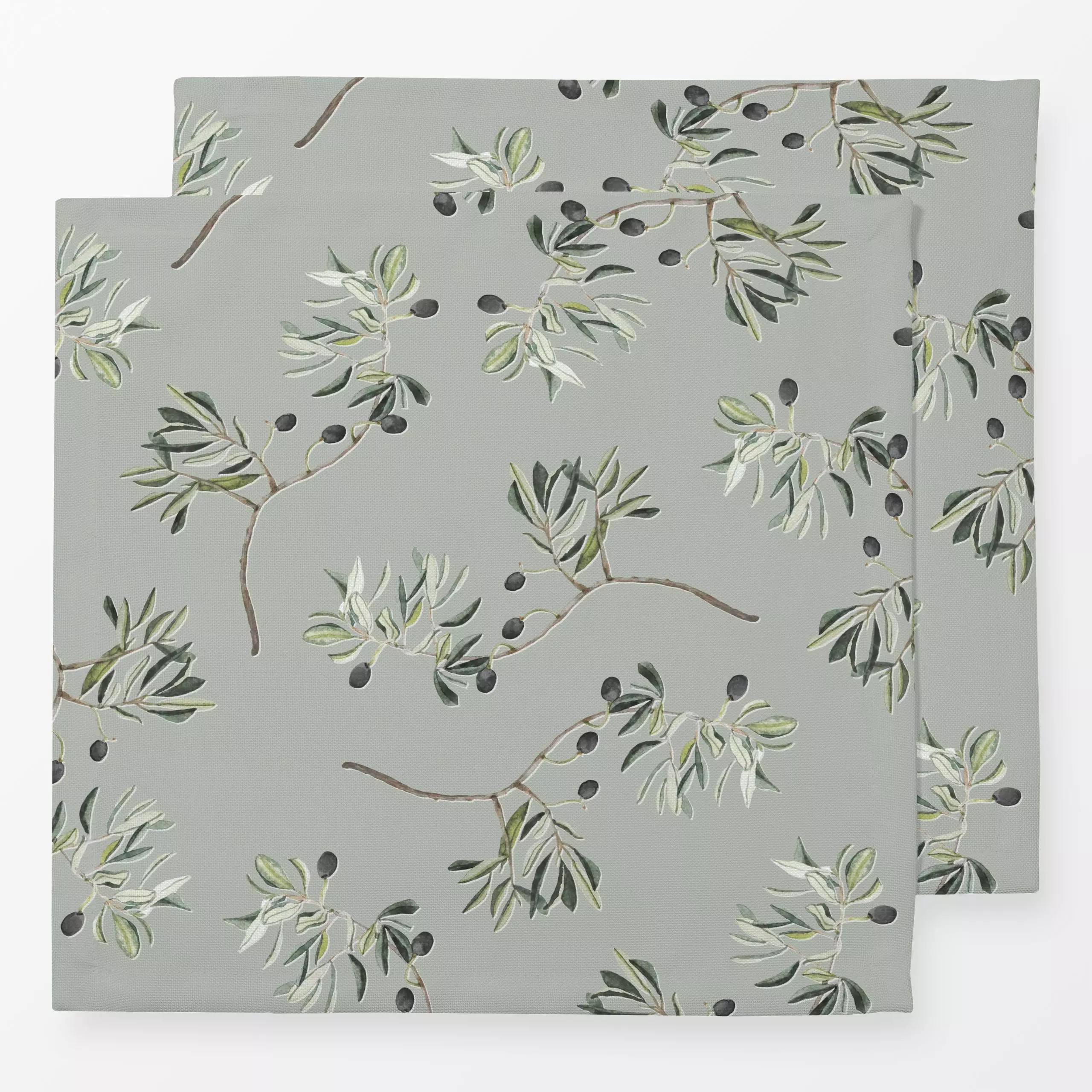 Servietten Schwarze Oliven Zweige Khaki - Sommer, Pflanzen & Botanik, Gemüse - von „Karen Menzenbach"; Aquarell, Natur, Blat...