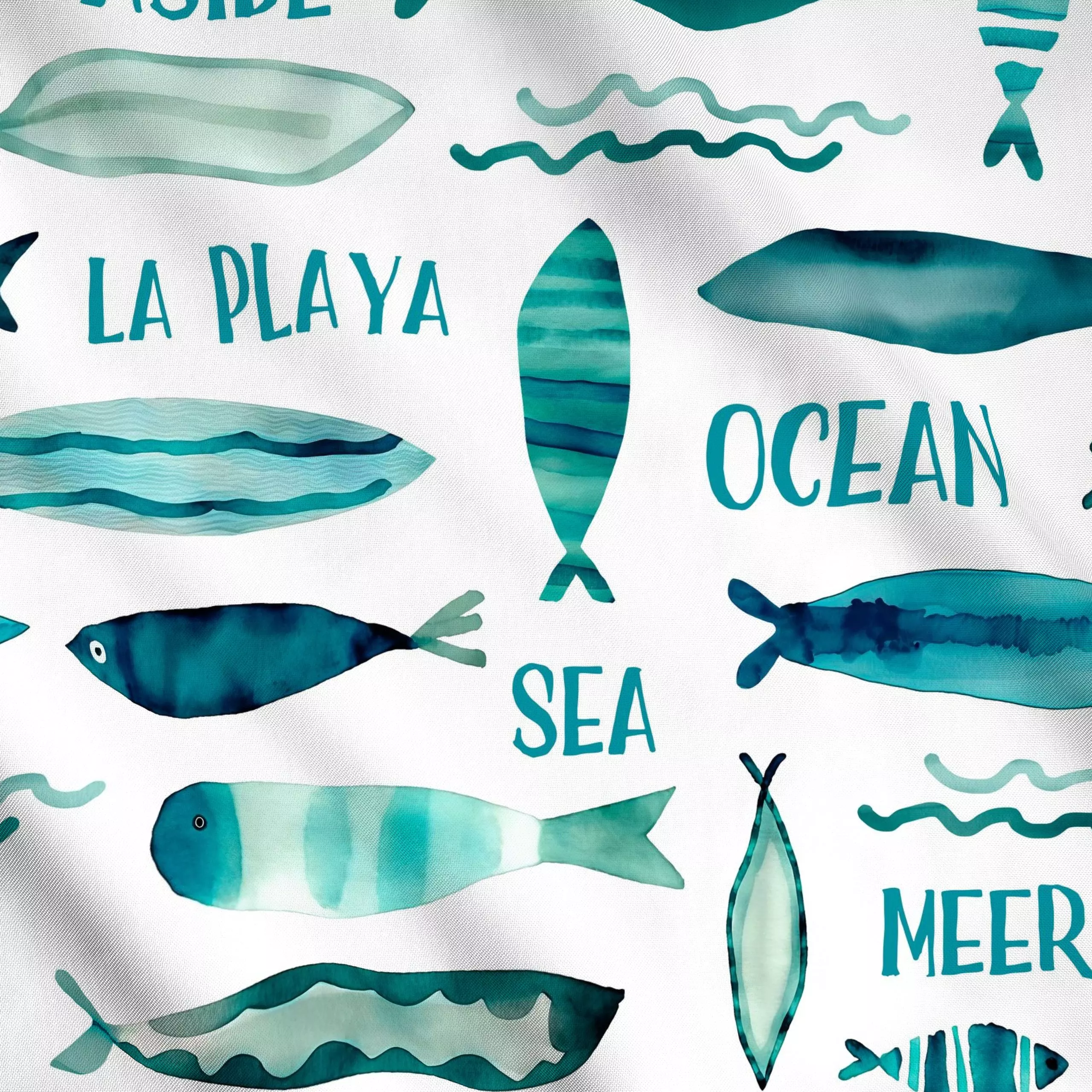 Meterware Down By The Sea turquoise, Spruch, Tiere, Sommer, von Andrea Haase