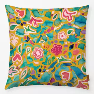 Kissen Boho Hippie Flowers Mustard