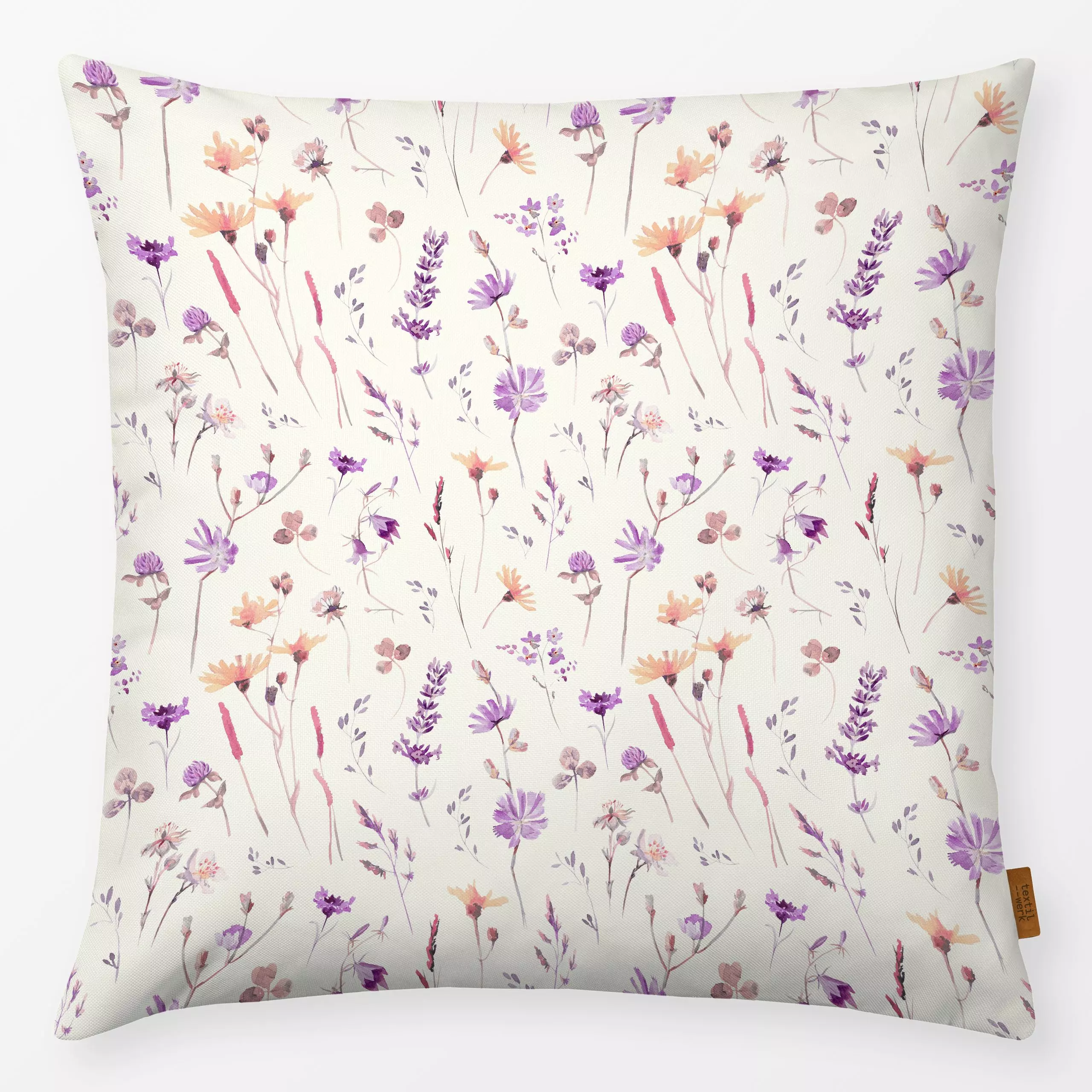 Kissen Sommerwiese Lavendel PinkPeach - Blumen & Florales, Sommer, Symbole & Muster - von „Monika Strigel"; Muster, Wasserfa...