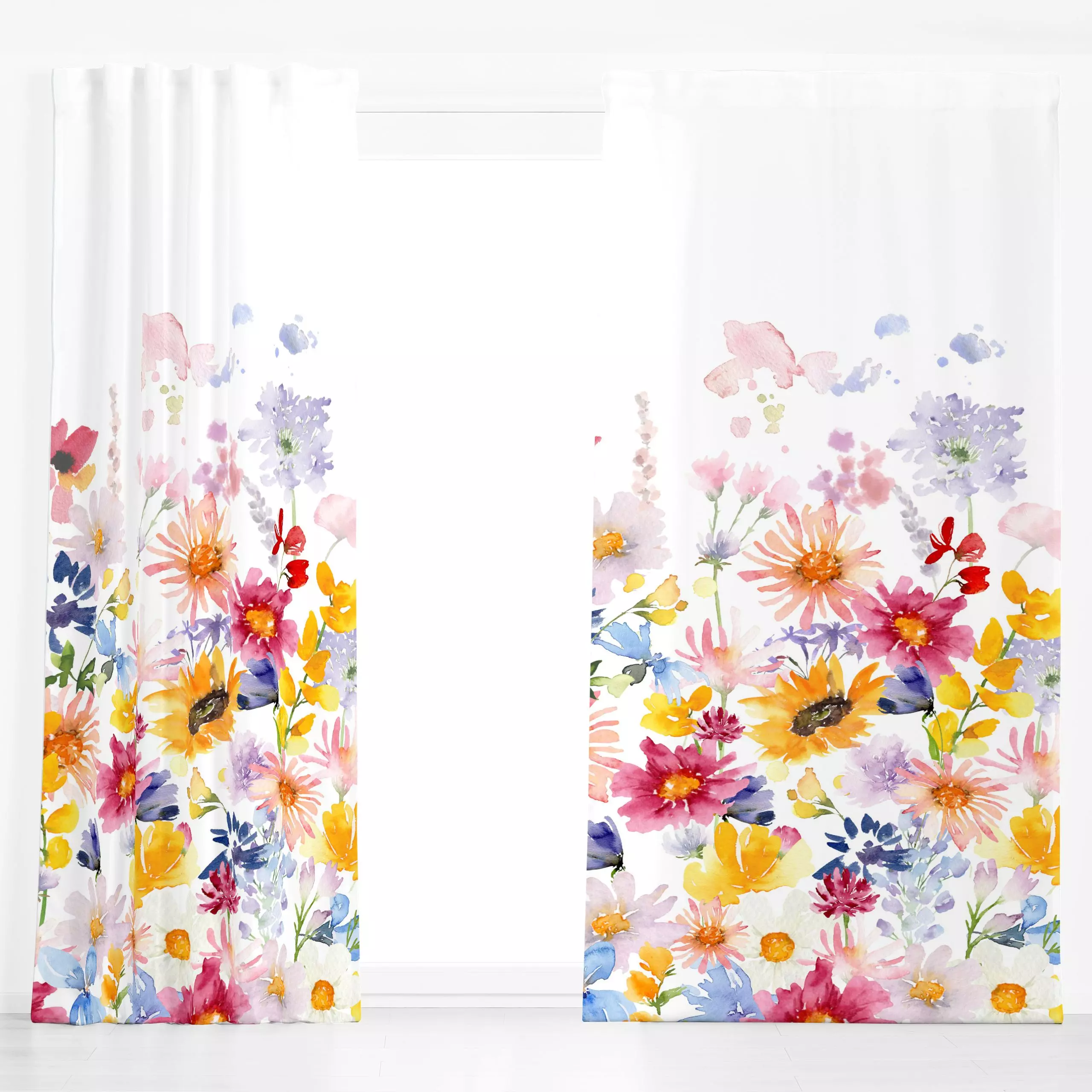 Dekovorhang Bunte Sommer Wiese - Sommer, Pflanzen & Botanik - von „Uta Naumann"; boho, Natur, Blumen, Garten, Wildblumen, So...