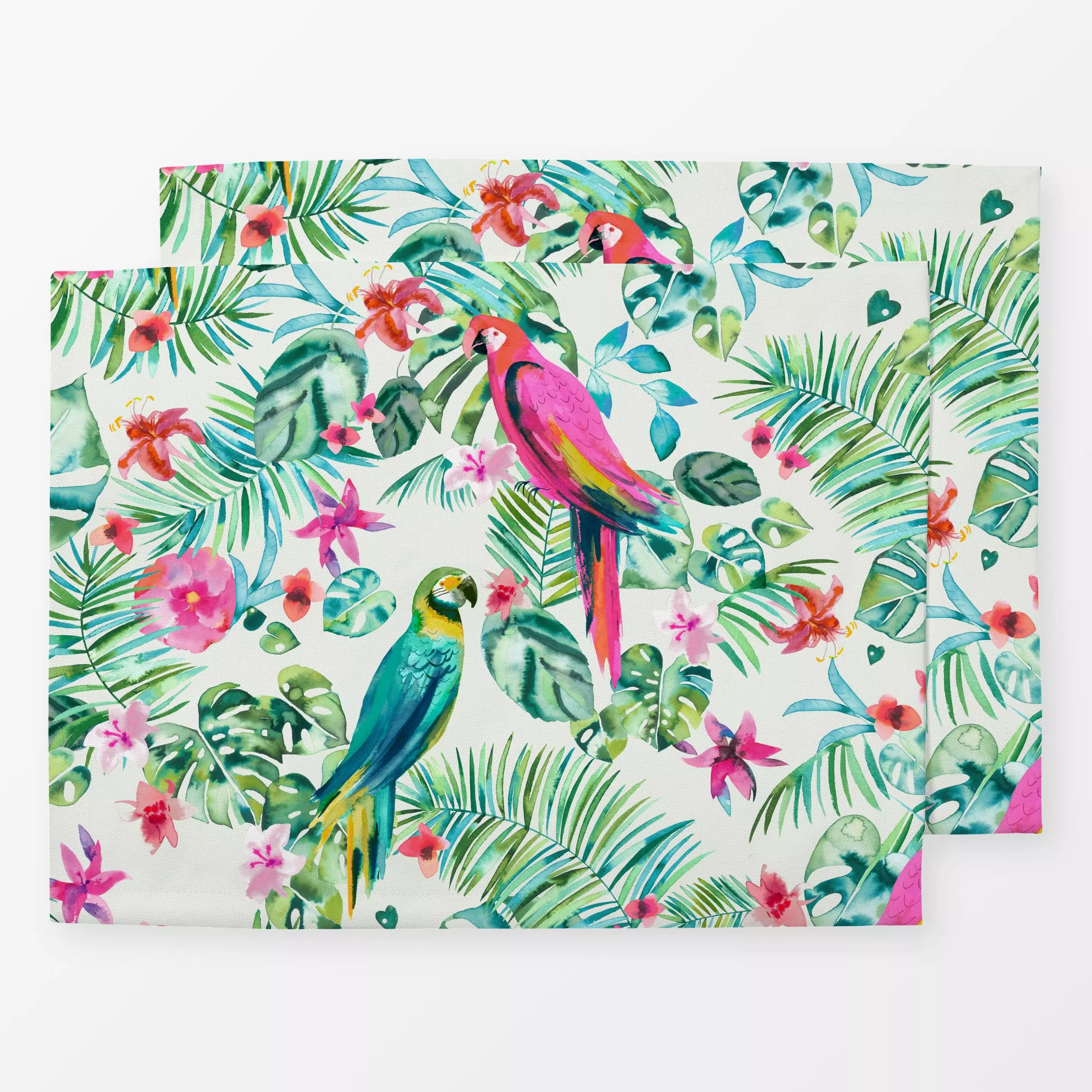 Tischset Tropische Blätter Papageien, Blumen, tropisch, Tiere, Sommer, von Ninola Design