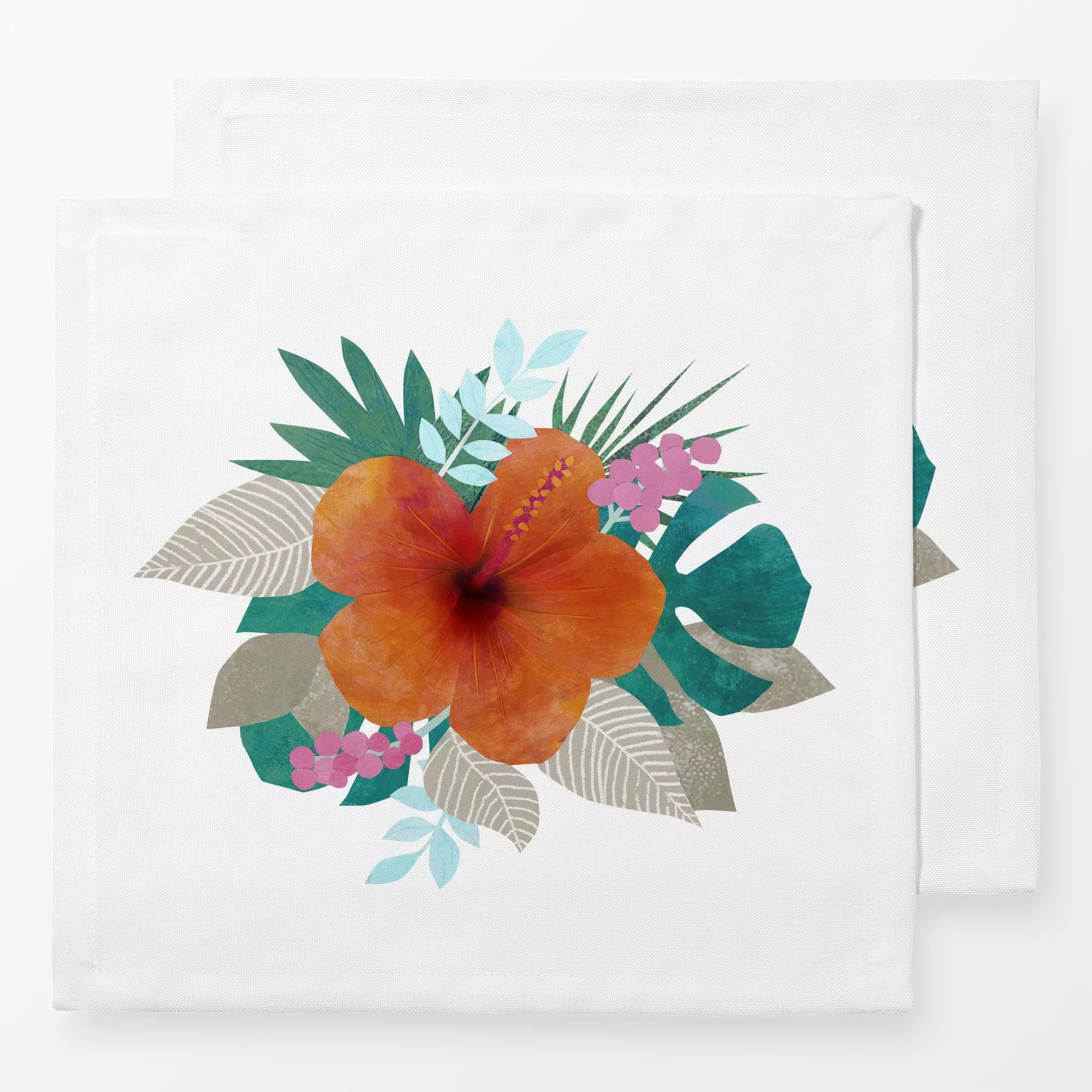 Servietten Hibiskus - Sommer, Pflanzen & Botanik - von „Kerstin Ax"; Blumen, Blätter, Palmen, Meer, Strand, Sommer, Floral, ...